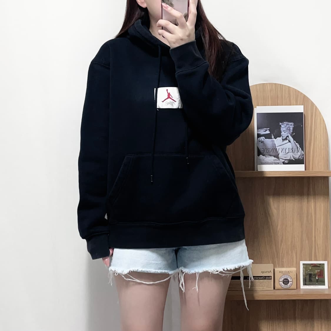 [정품] 조던 블랙 중앙로고 기모 후드티 [ L ] 상품이미지2
