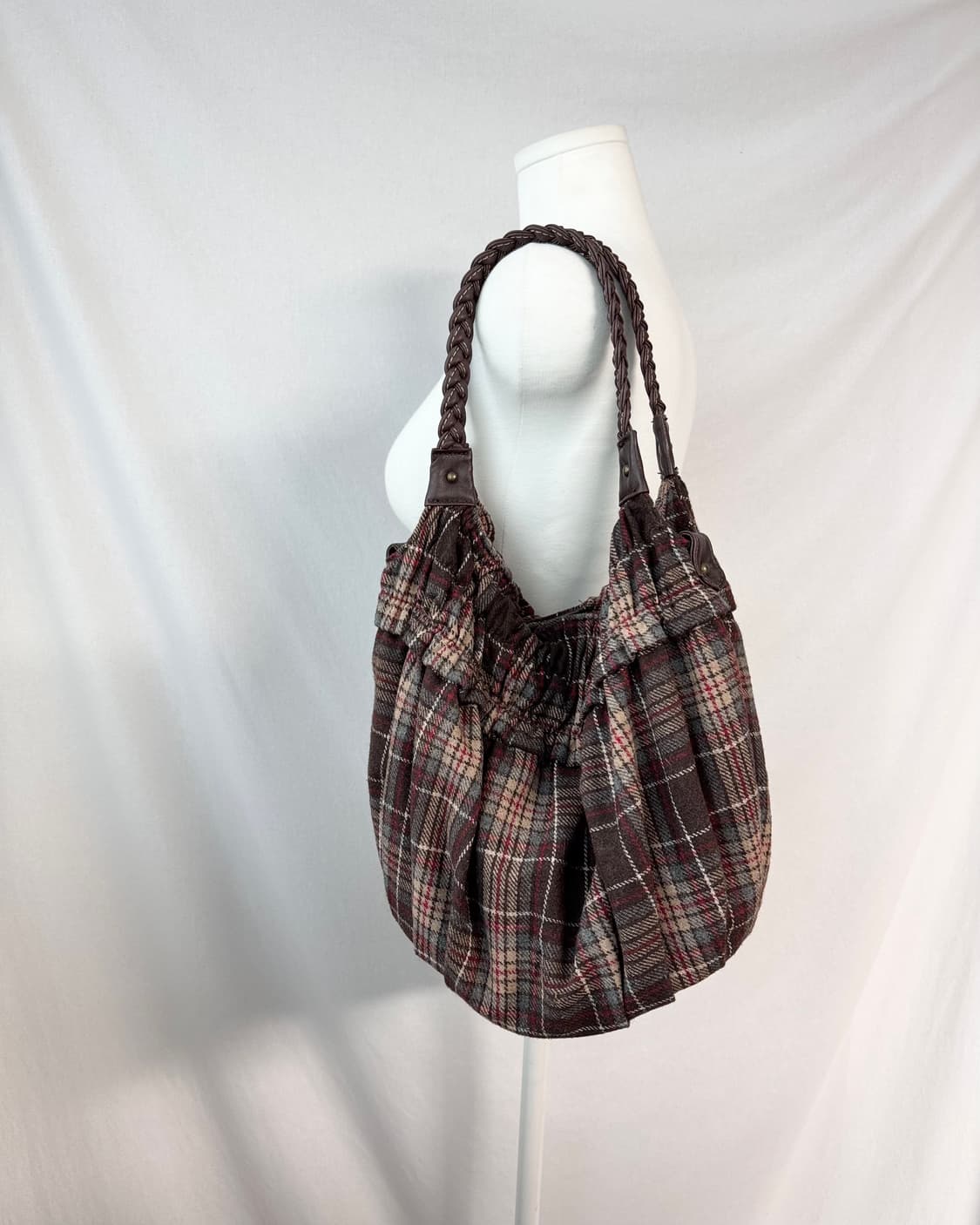 프릴 디테일 체크 패턴 숄더 백 상품이미지2