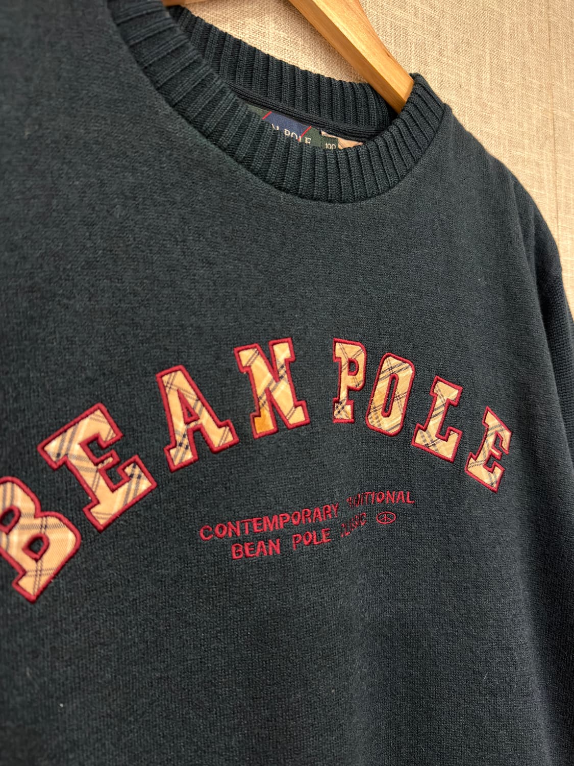 빈폴 00's 체크 빅로고 울니트 100 그린 상품이미지5