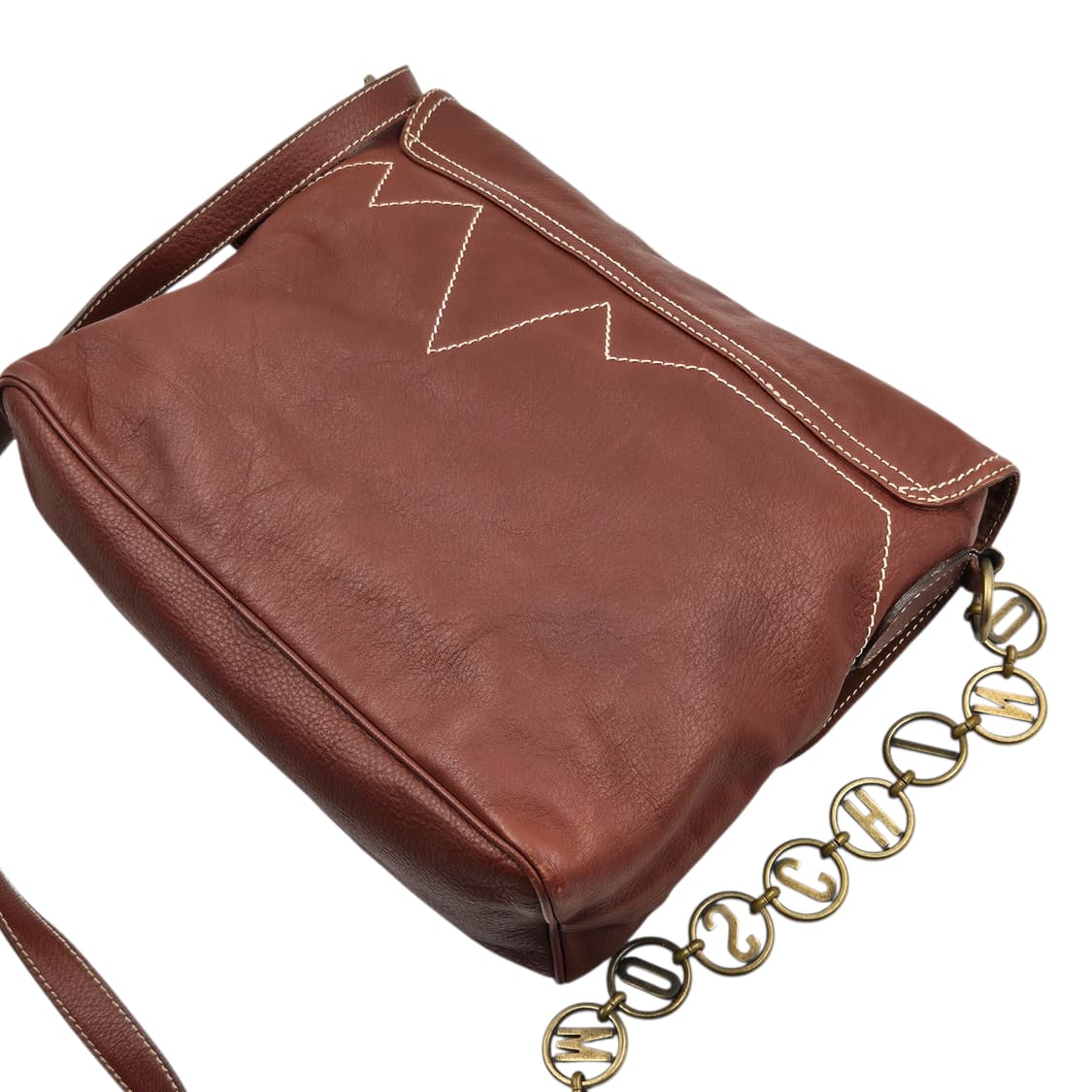 90s 이탈리아 모스키노 스티치 하트 레더 체인 백 상품이미지5