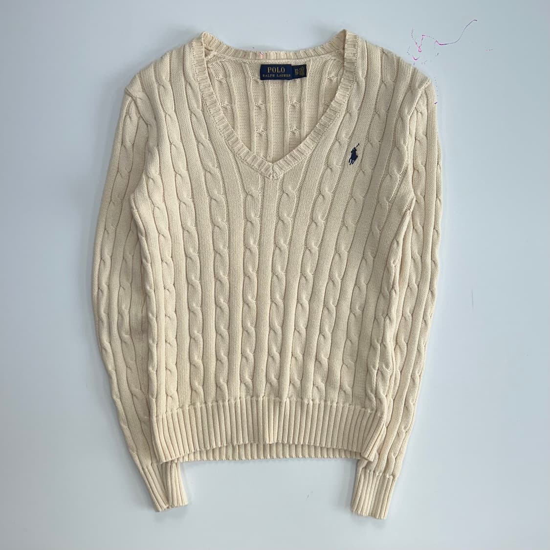 Polo 폴로 네이비포니 아이보리 케이블 브이넥 니트 상품이미지3