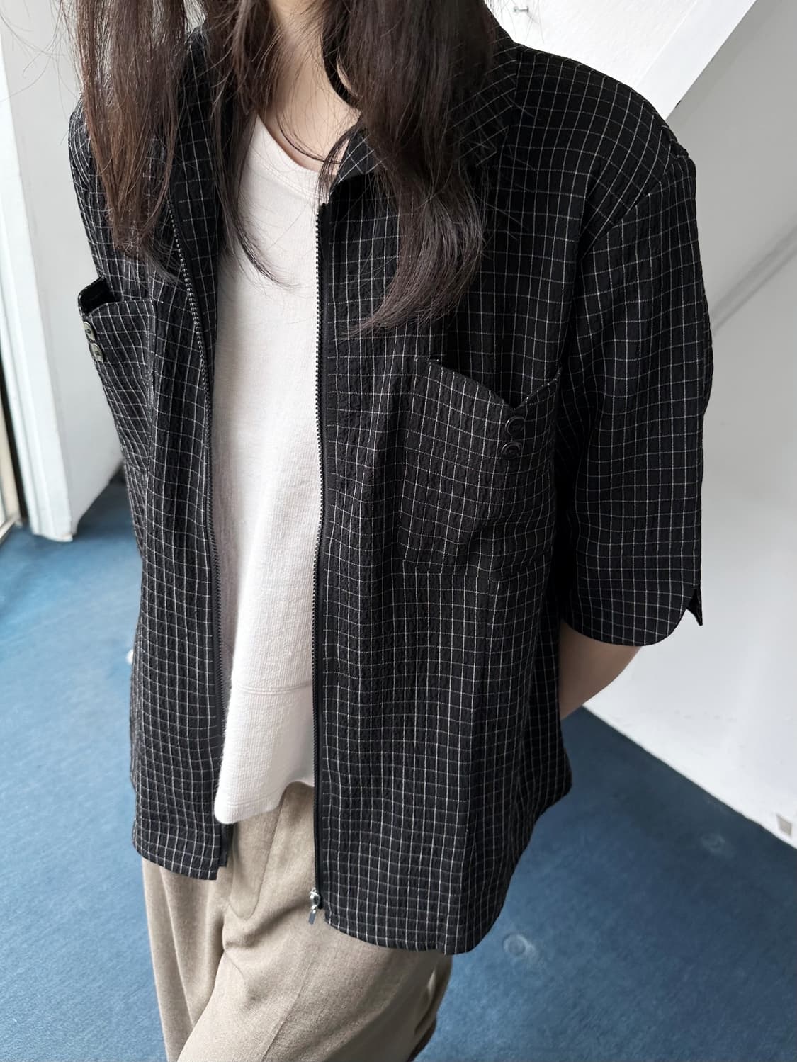 Light fabric natural check shirt jacket 상품이미지9