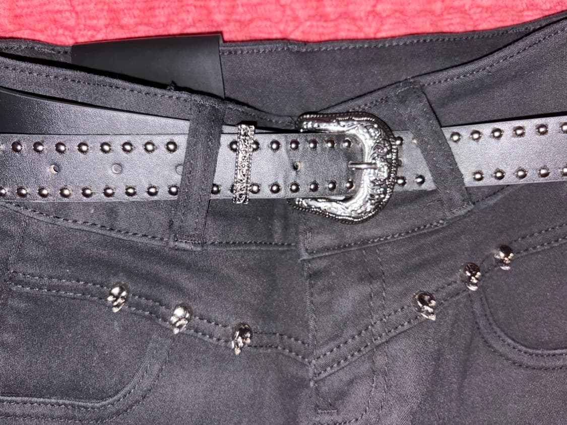 y2k깔 펑크 고딕 해골 스터드 펀칭 벨트 세트 마이크로 숏팬츠 상품이미지3