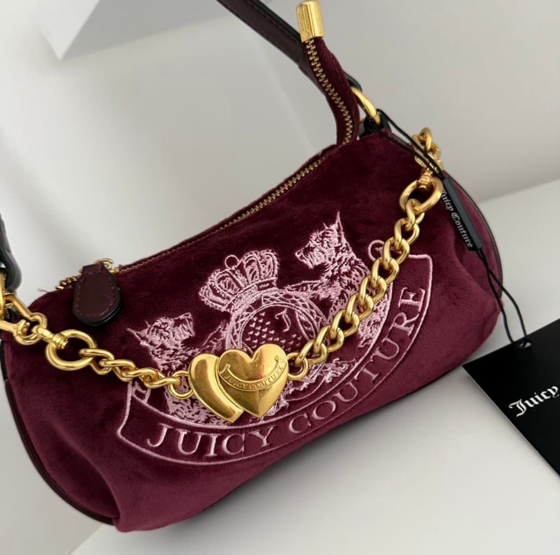 쥬시꾸뀌르 버건디 벨벳 숄더백 상품이미지2