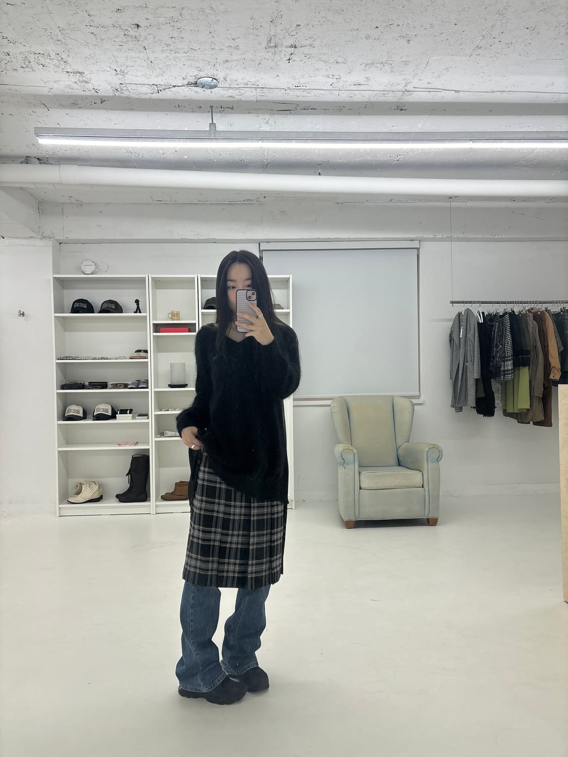 courreges wool check mid skirt 상품이미지5