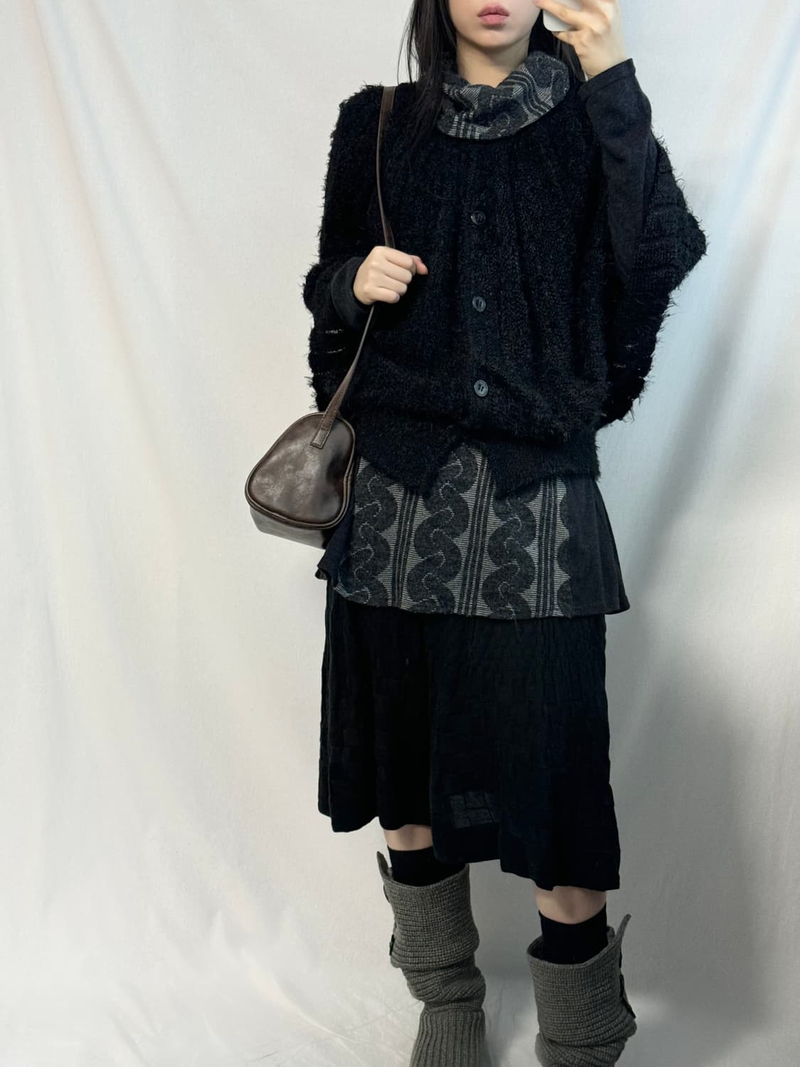 케이프 폴라 니트 원피스 스커트 3pcs SET 상품이미지5