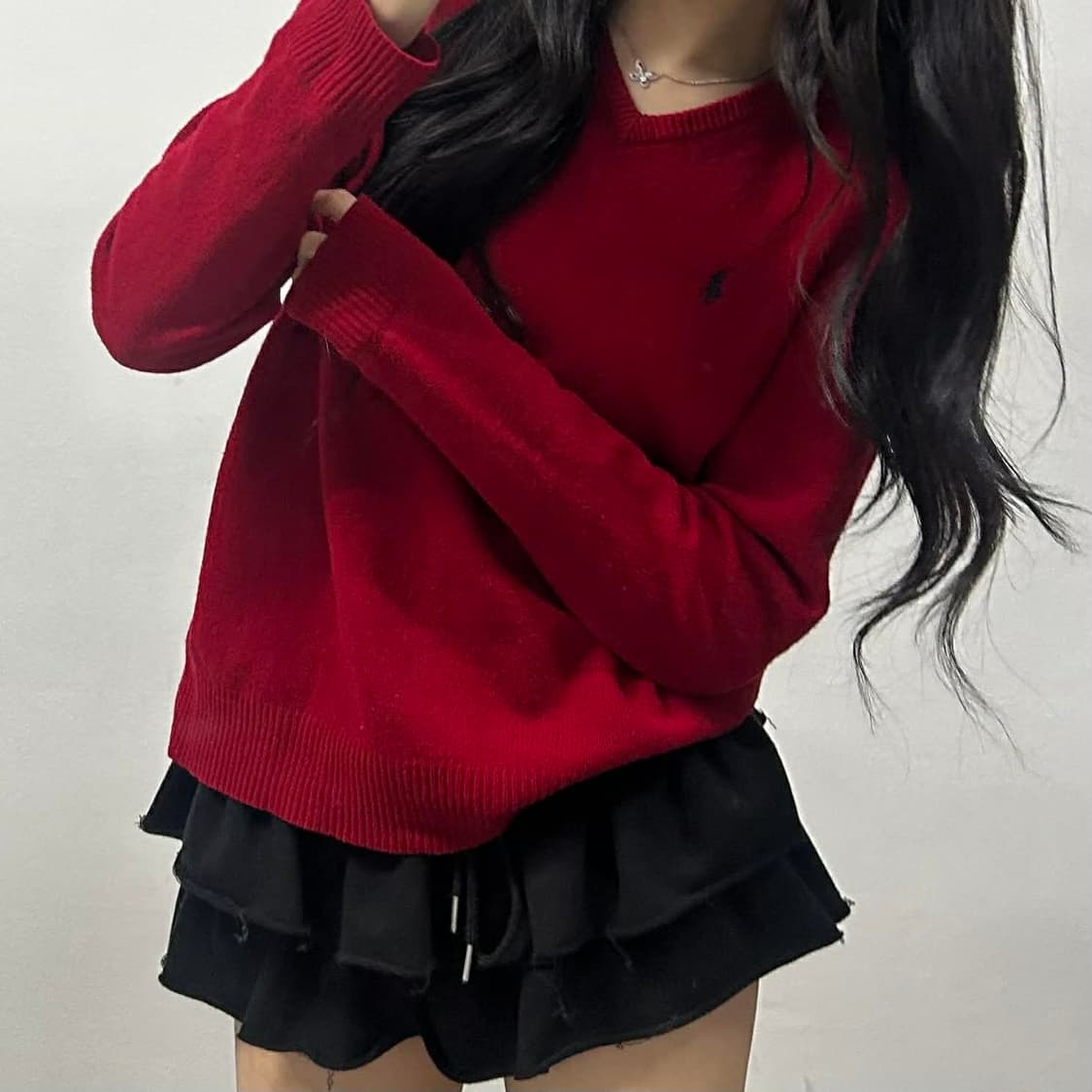 폴로 랄프로렌 딮버건디 램스울 브이넥 니트(S) 상품이미지1