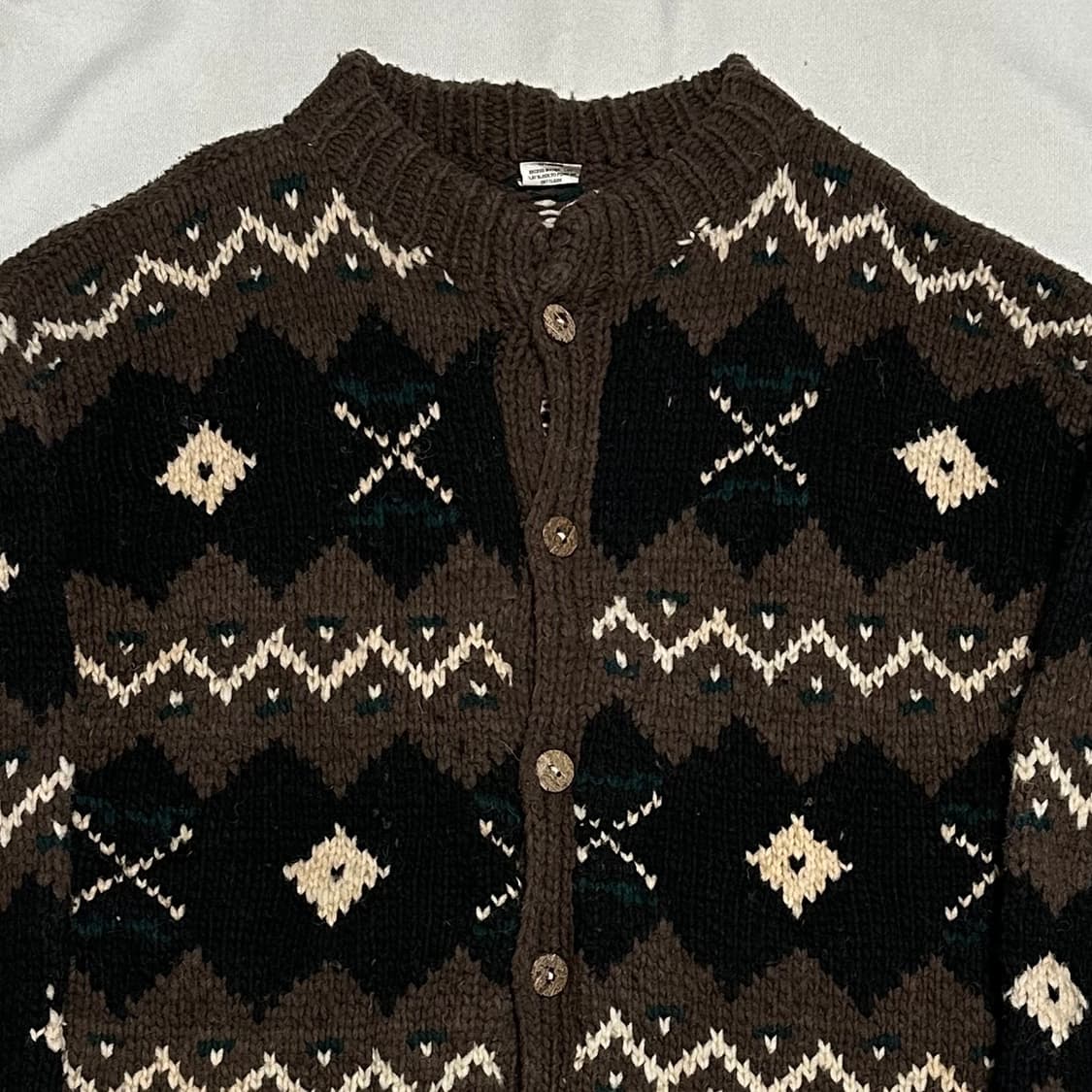 빈티지 노르딕 패턴 브라운 울 가디건 상품이미지1