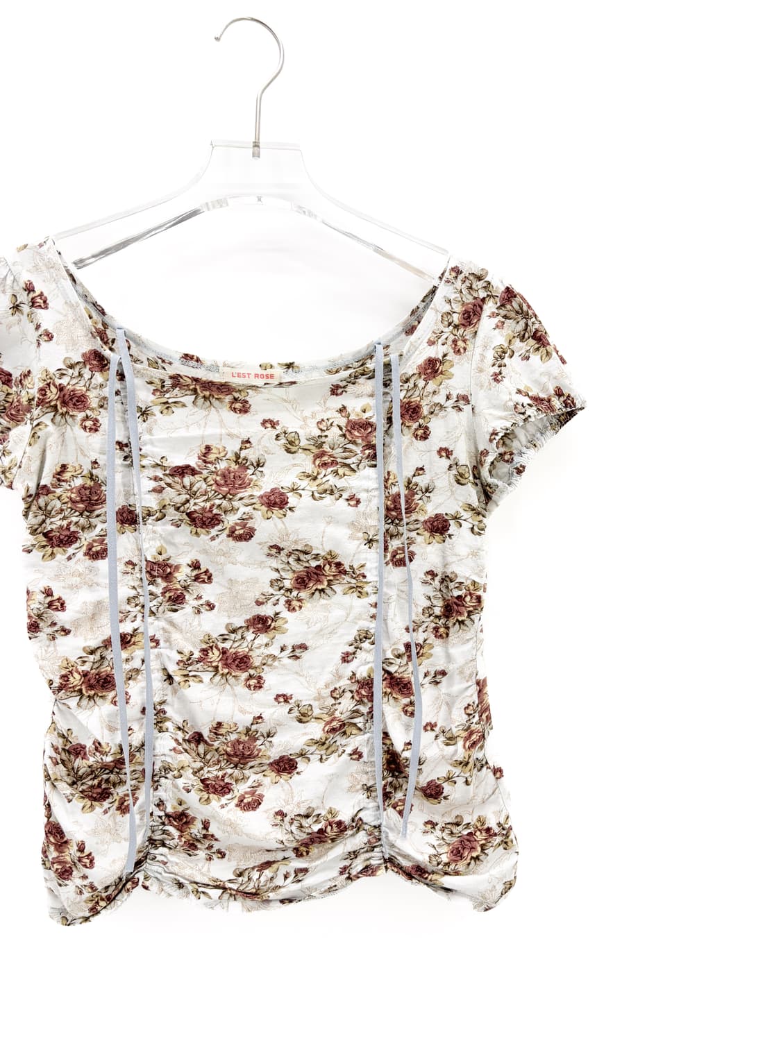 빈티지 로맨틱 플라워 셔링 반팔 티셔츠 상품이미지5