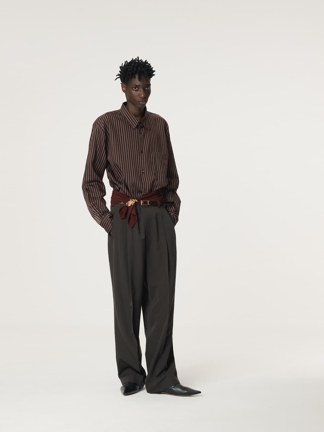 렉토 25FW 르에 스트라이프 셔츠 레드 브라운 상품이미지4