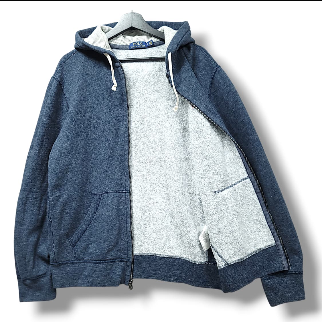 [L] 폴로 네이비 블루 인디고 기모 후드 집업 상품이미지3