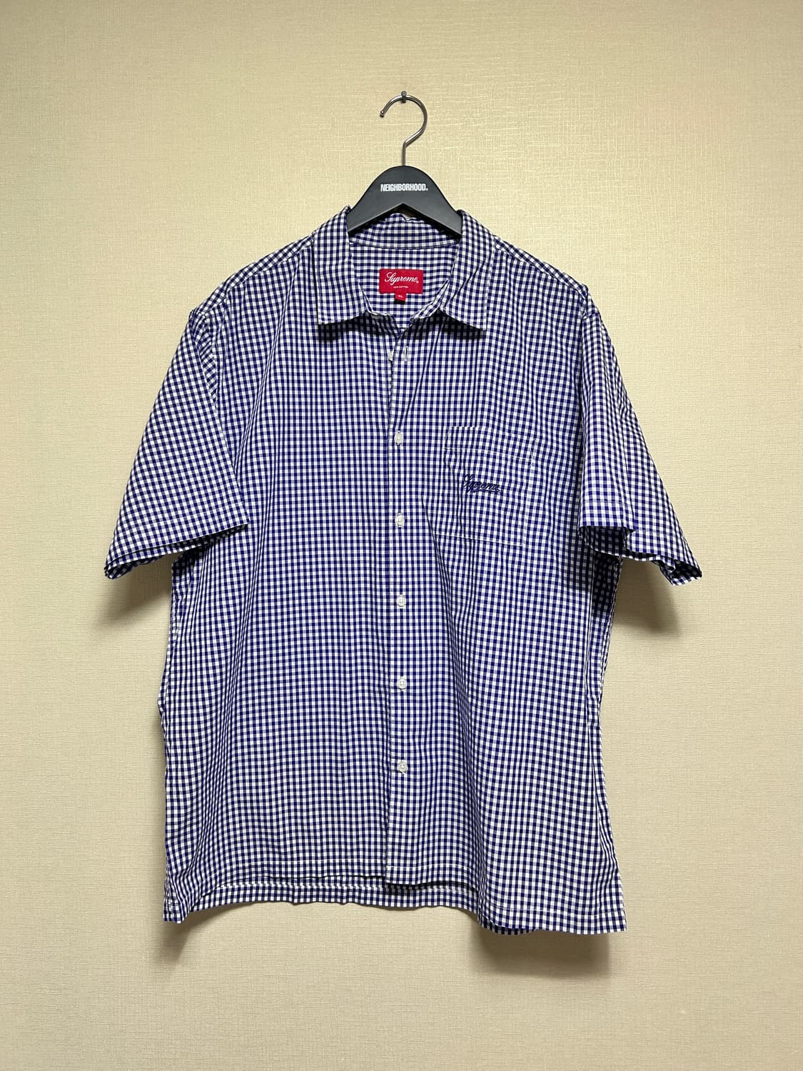 [XL] 슈프림 21ss 깅엄 체크 셔츠 네이비 상품이미지1