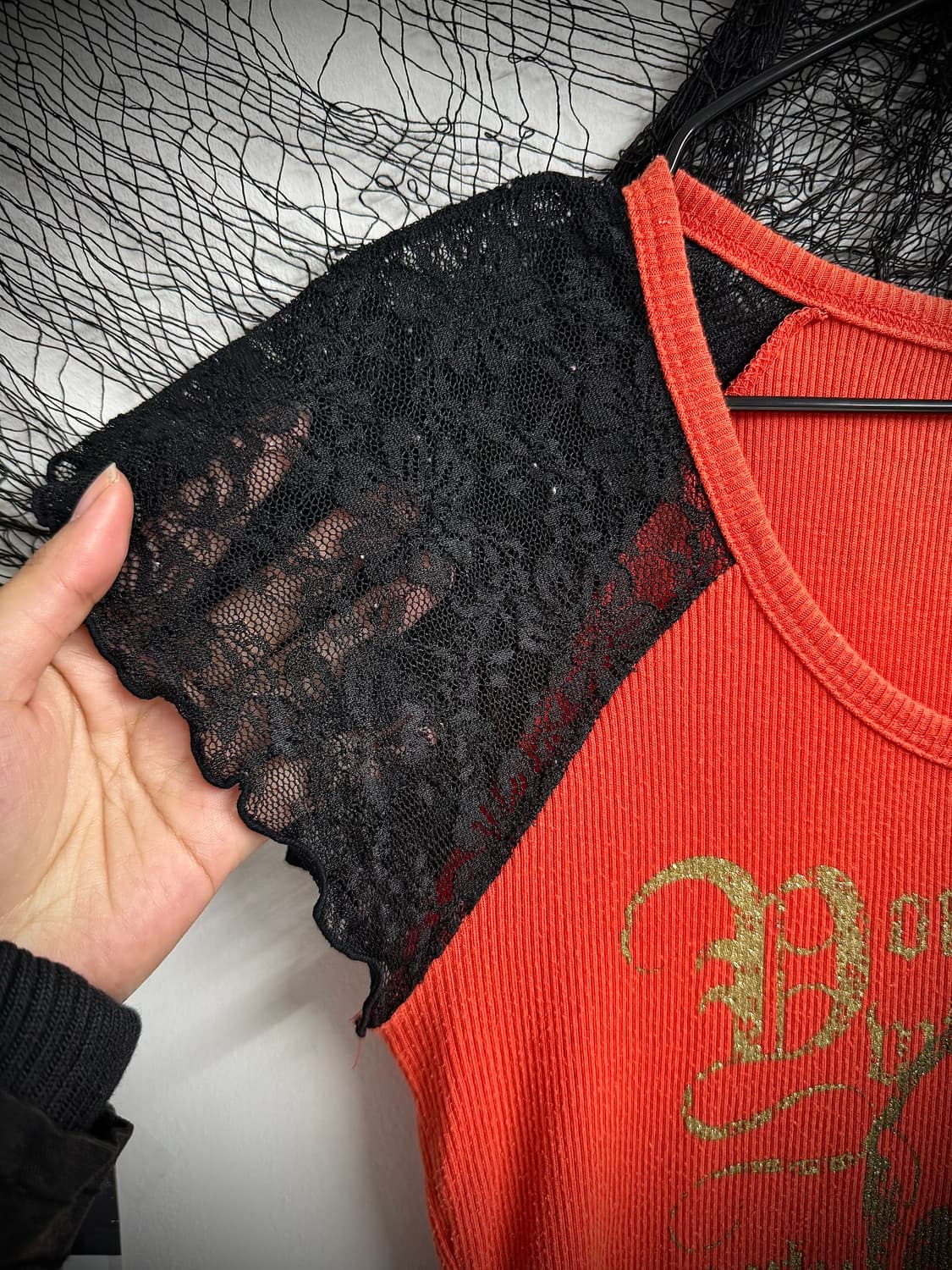 00s skull printing lace halfsleeve 상품이미지3