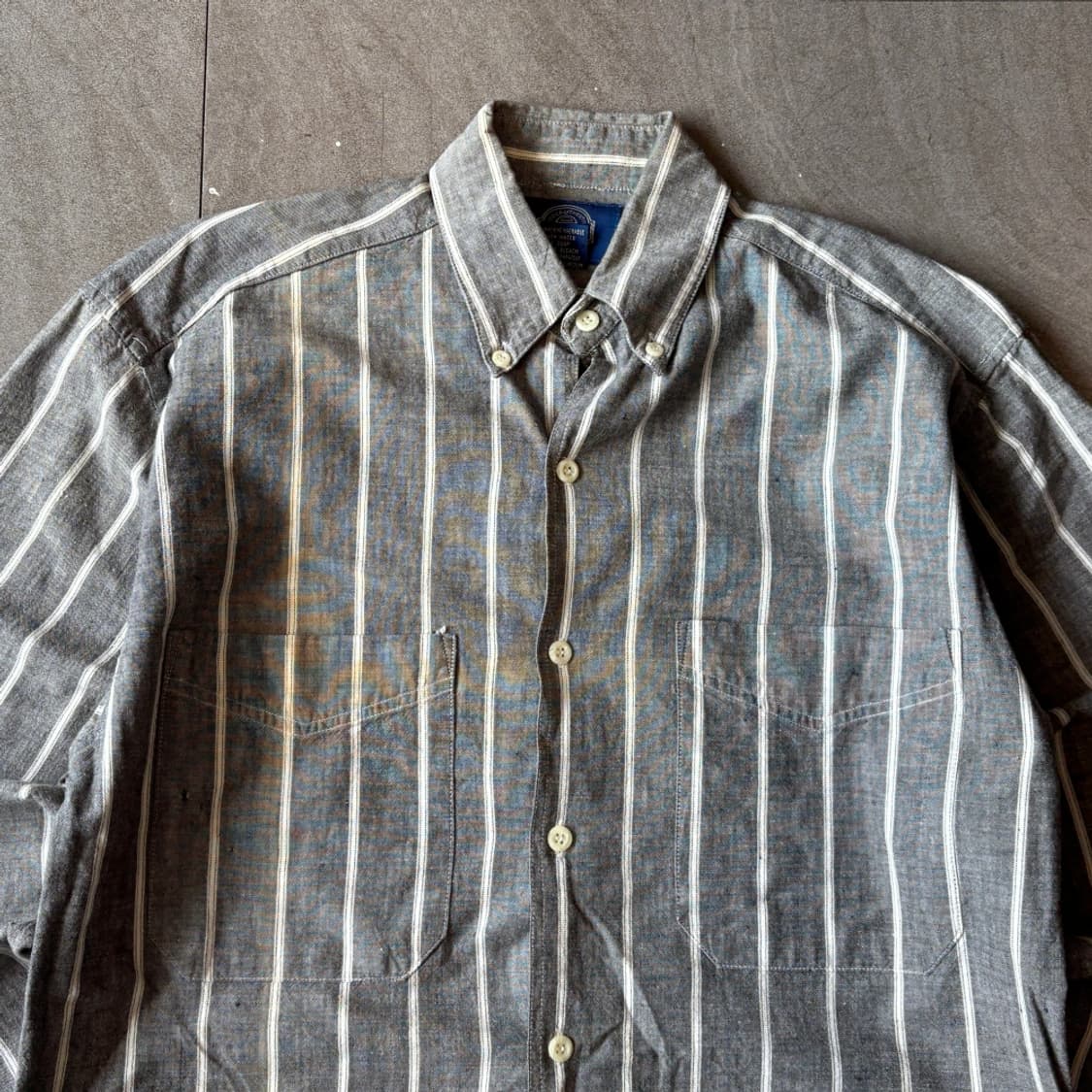 80년대 홍콩 생산 갭 그레이 스트라이프 셔츠 상품이미지3