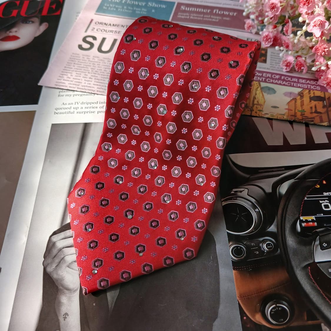 니나리치 실크 레드 패턴 넥타이 9.6cm A+등급 A19837 상품이미지4