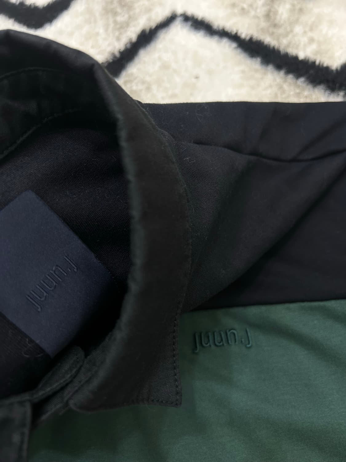 [실측XL]준지 오버핏 스트라이프 폴로 긴팔/그린블랙/오염 상품이미지8