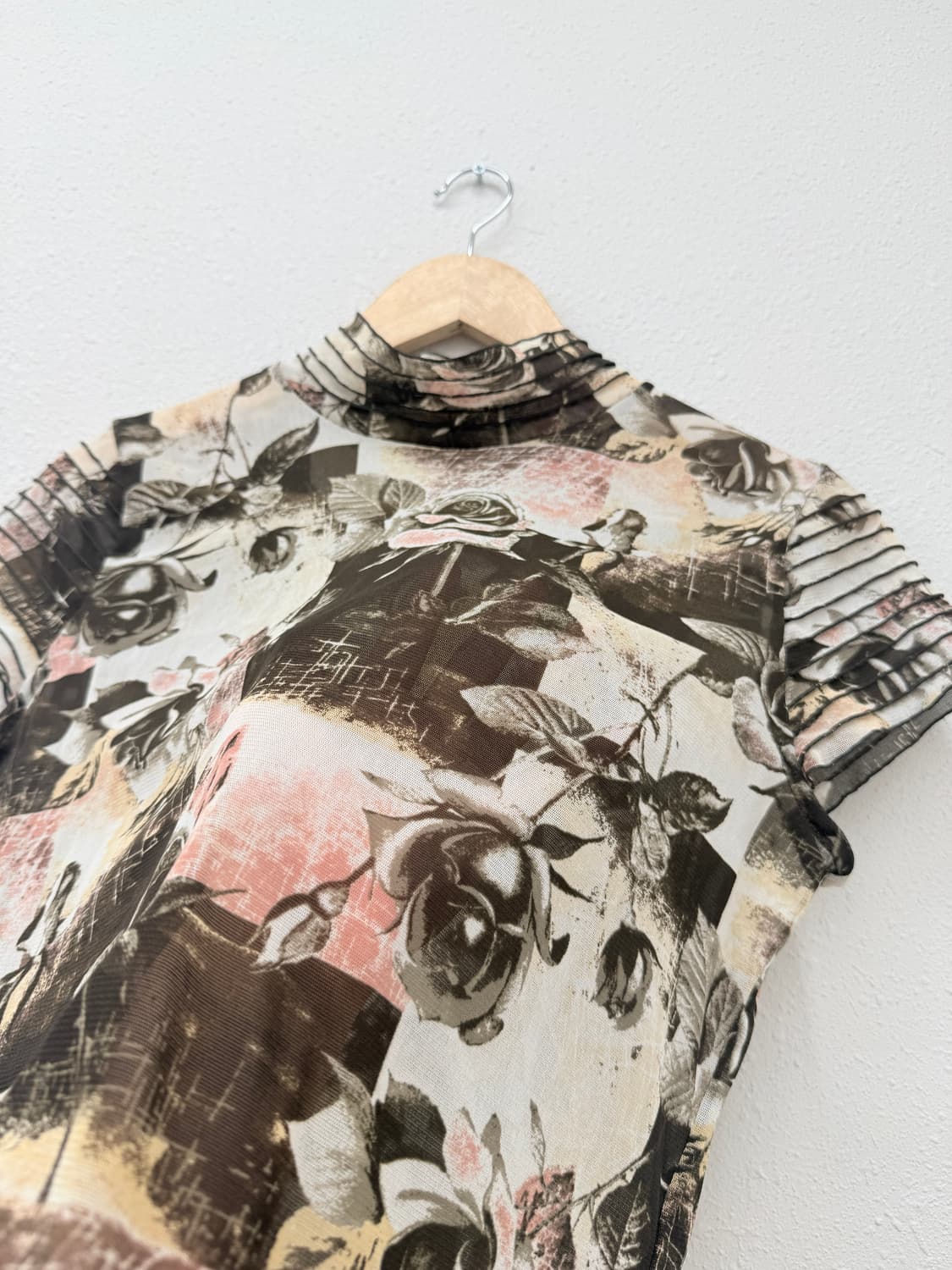 빈티지 vent de mer 브라운 로즈 프릴 시스루 블라우스 상품이미지4