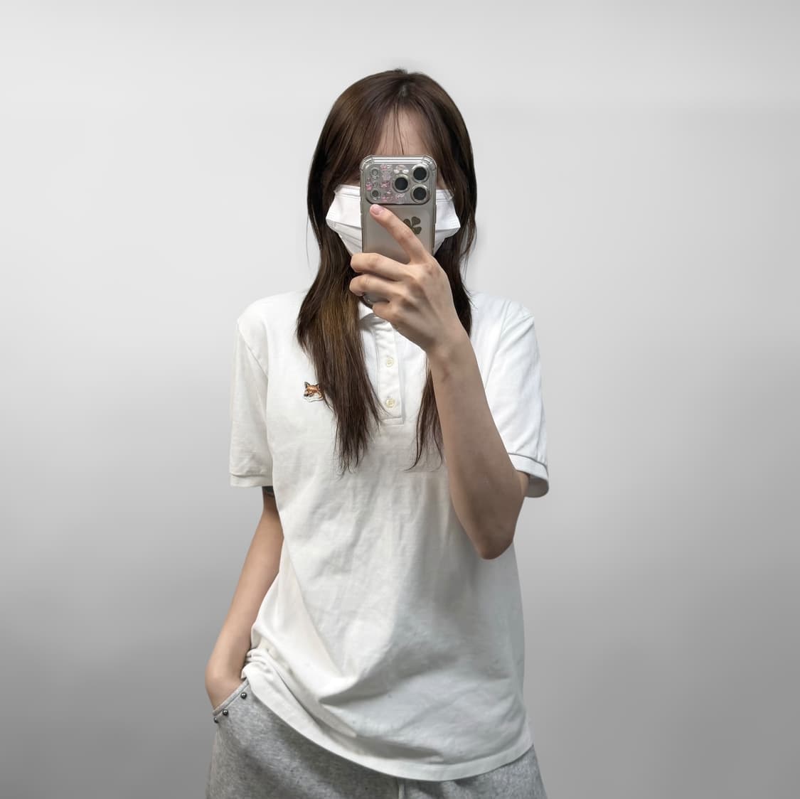 메종키츠네 폭스 헤드 반팔 카라티 화이트 상품이미지1