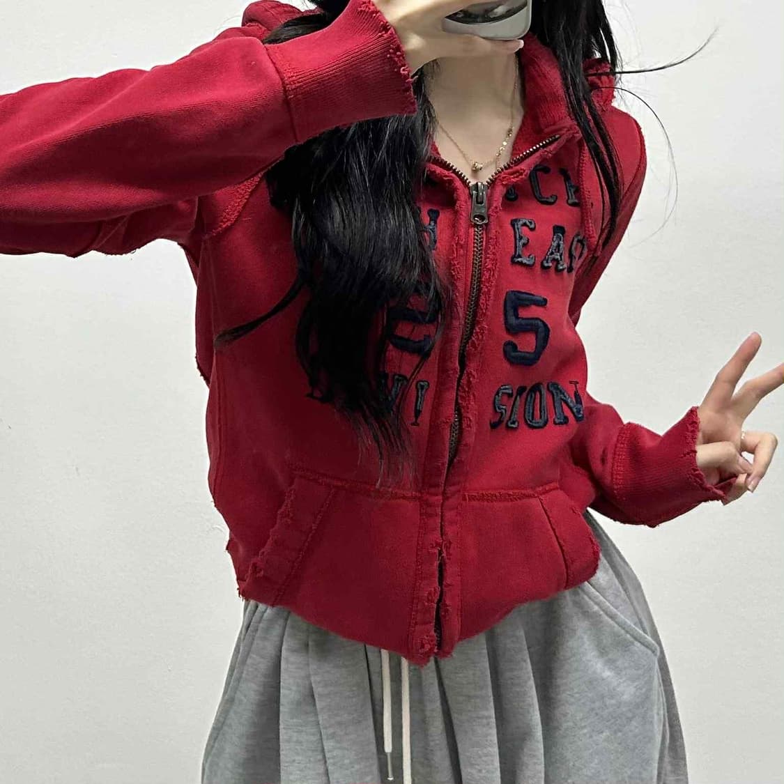 아베크롬비 y2k 올드스쿨 레드 스웻 후드집업 희귀져지(S) 상품이미지1