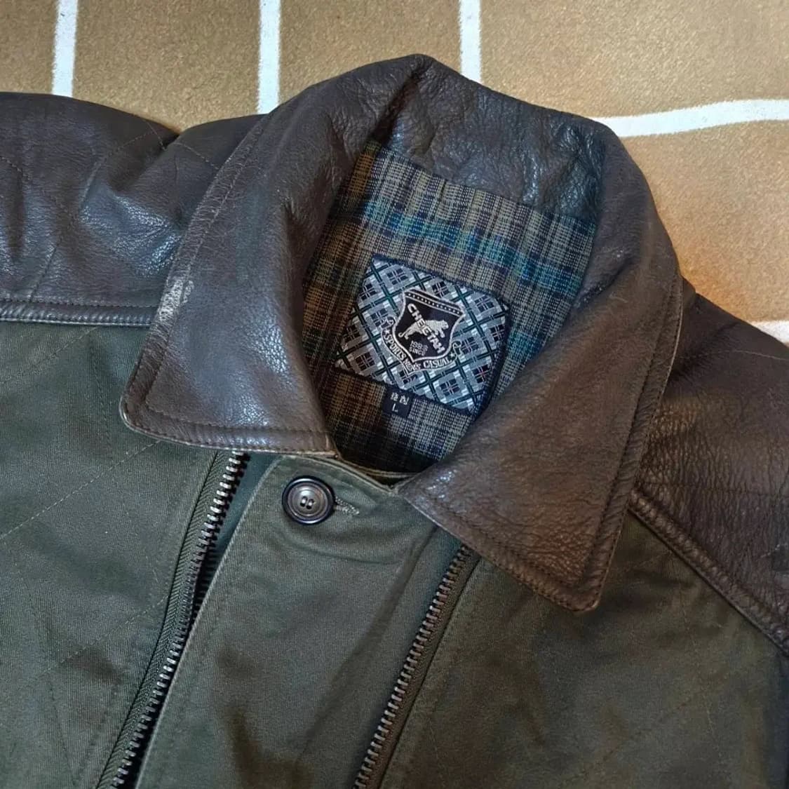 CHEETAN 90's Vintage 벨트 포켓 가죽 블럭 자켓 상품이미지8