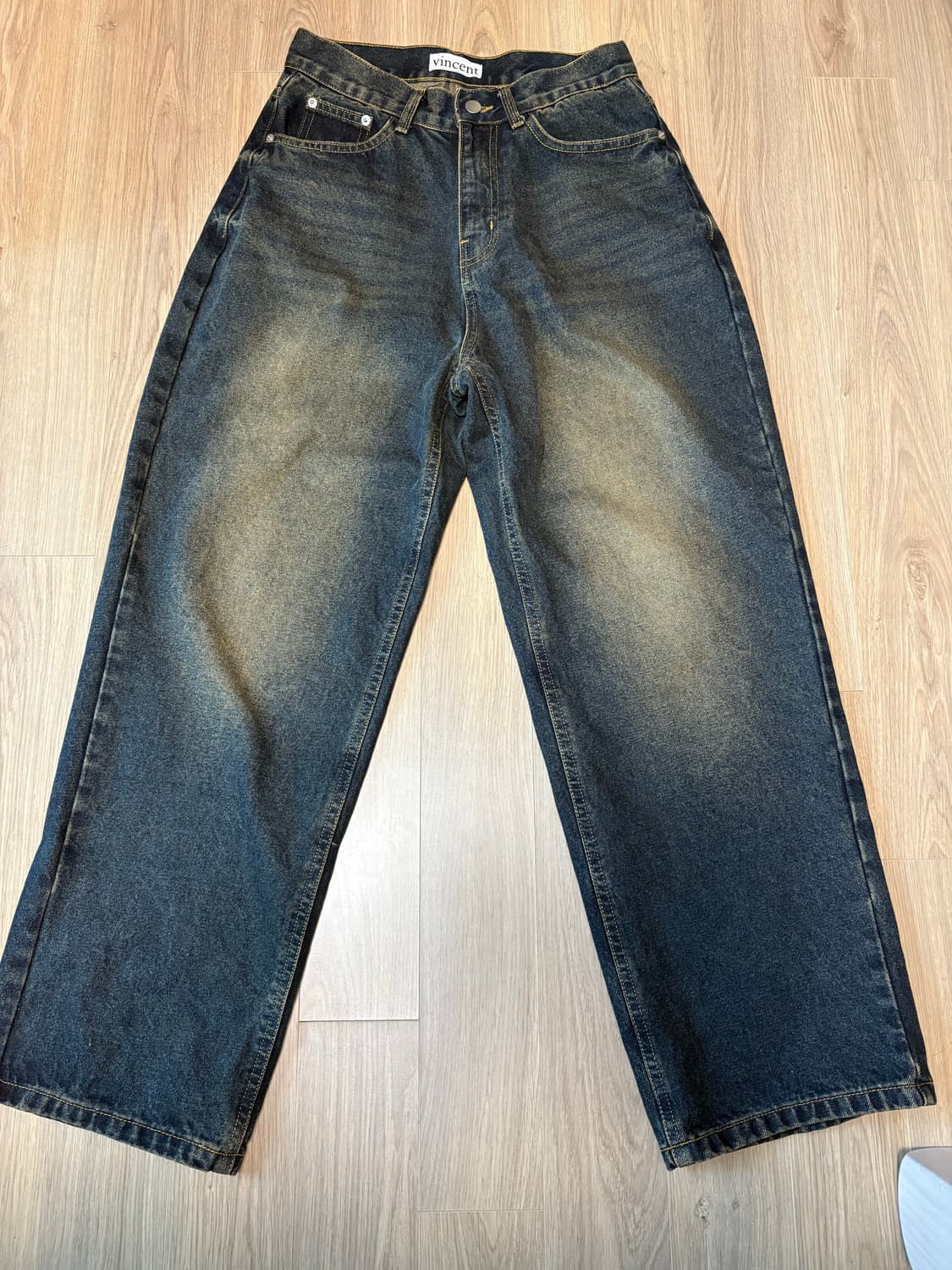 샌드 워싱 와이드 데님팬츠 블랙진 흑청 S 상품이미지2