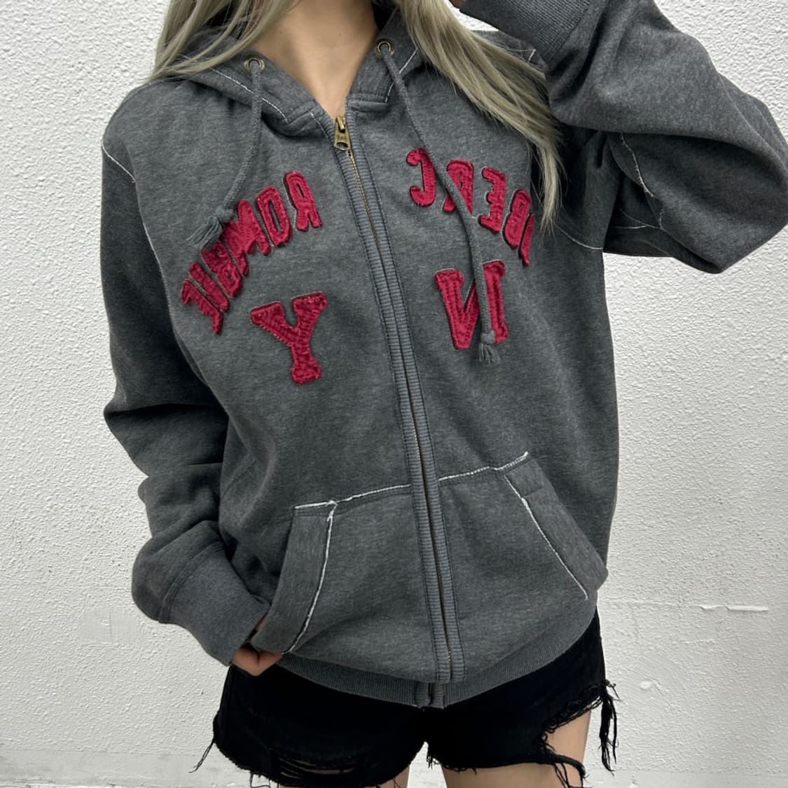 아베크롬비 버건디 센터로고 차콜 후드집업 L 상품이미지1