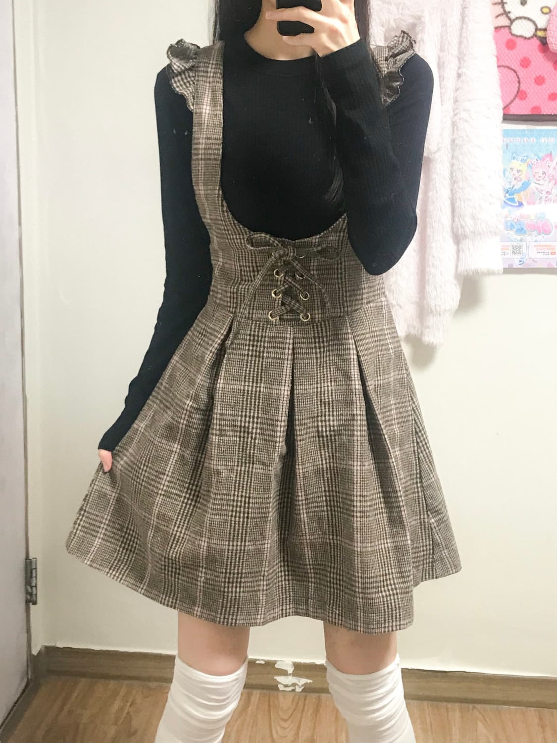 빈티지 딸기초코 핑크 브라운 체크 원피스 히메갸루 로걀 라떼 리즈리사깔 상품이미지1