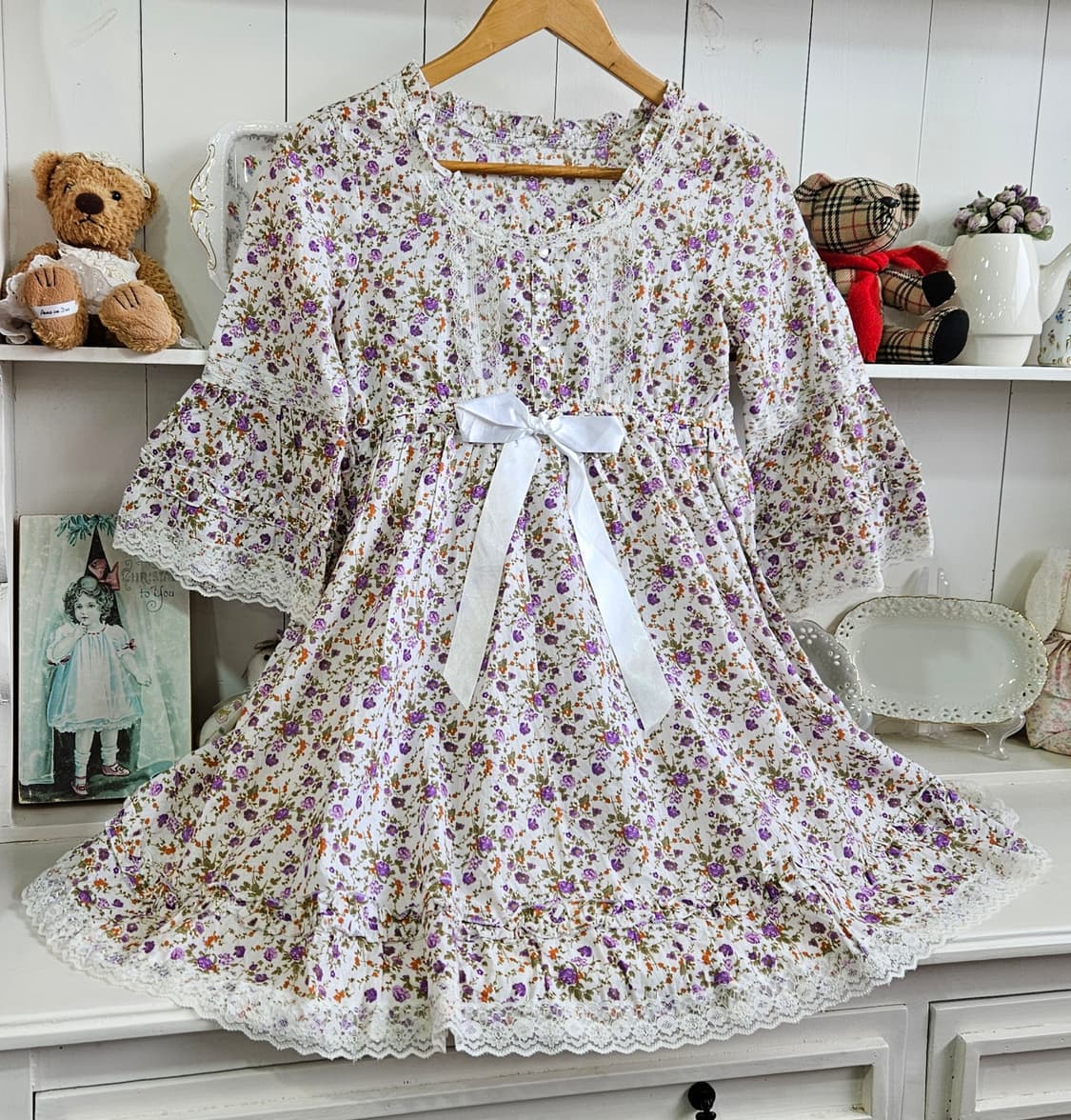 라벤더 플라워 레이스 리본 원피스 상품이미지2
