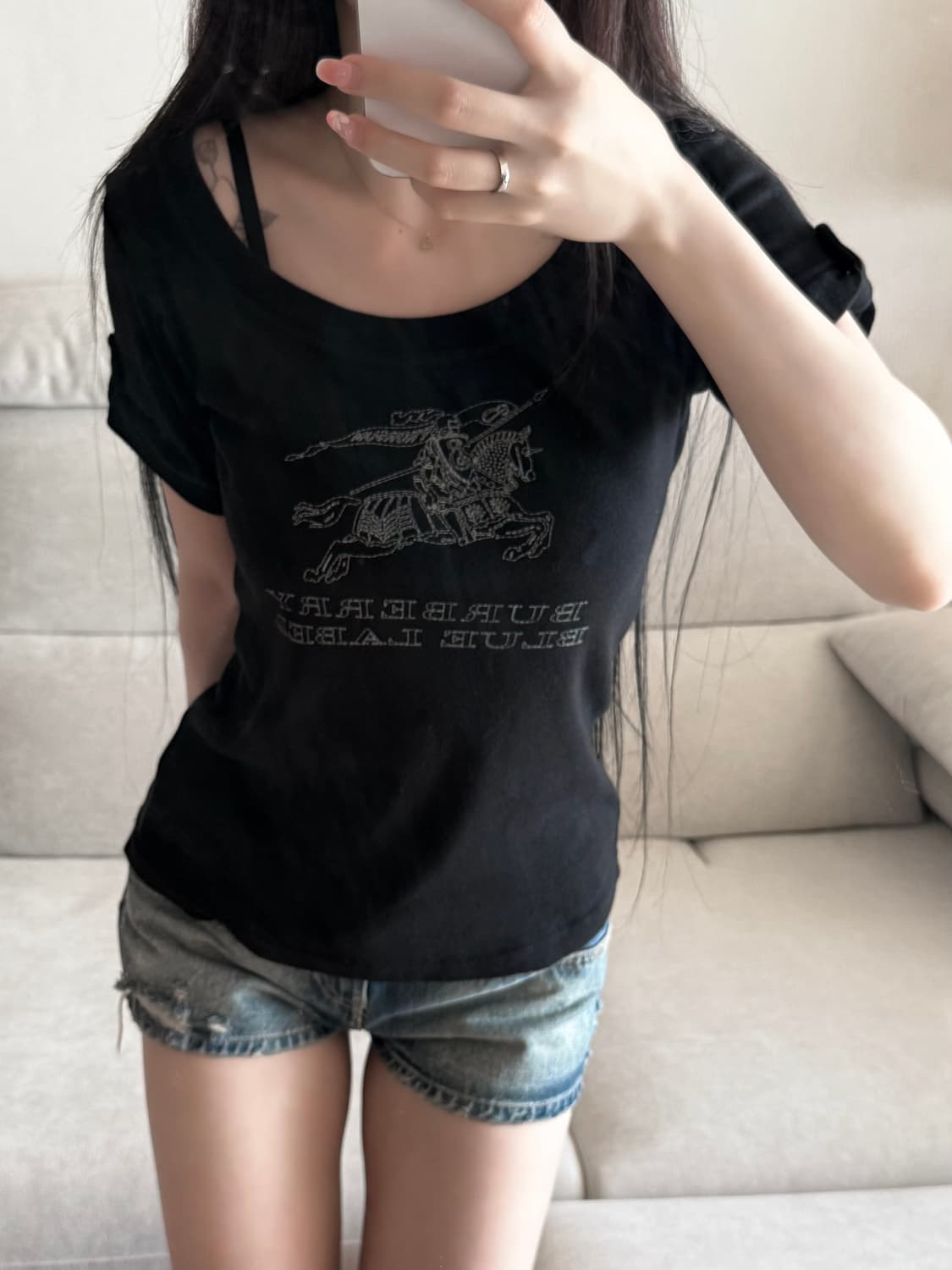 Burberry 버버리 블루라벨 빅로고 블랙 반팔 상품이미지1