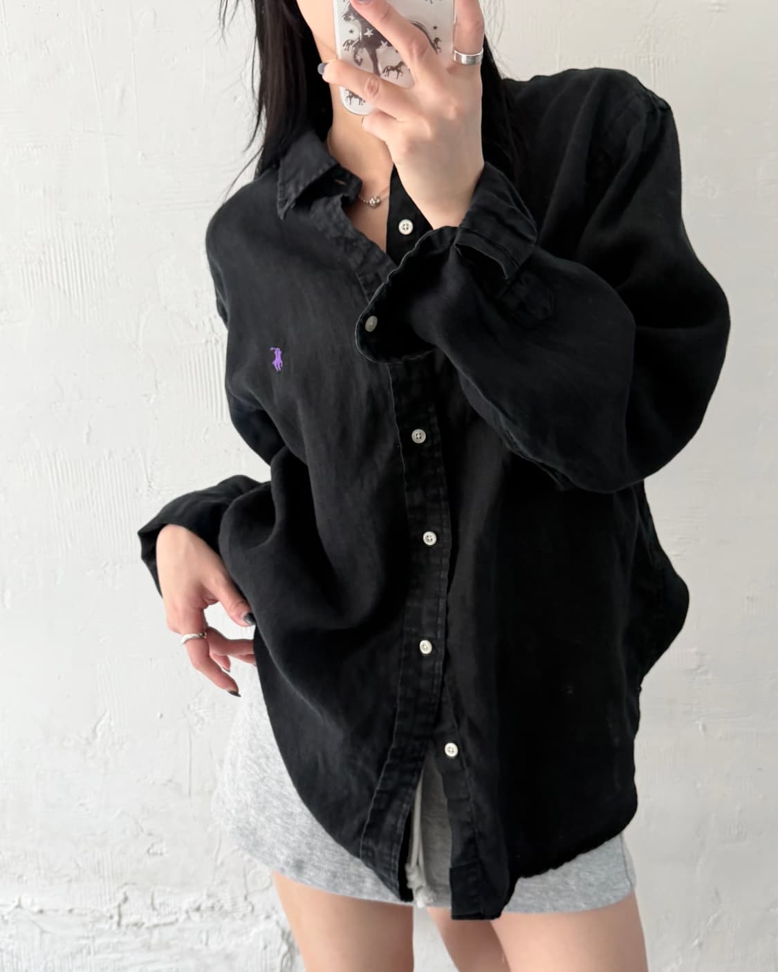 Polo 폴로 랄프로렌 신형 퍼플포니 블랙컬러 린넨 셔츠 상품이미지1