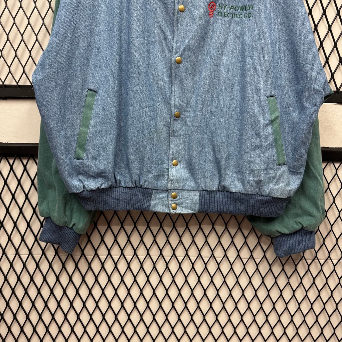 USA VTG 90s 빈티지 데님 바시티 그린 배색 워크 자켓 상품이미지4