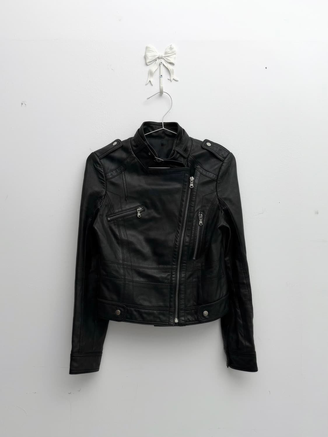 블랙 슬림 레더 라이더 자켓 상품이미지4