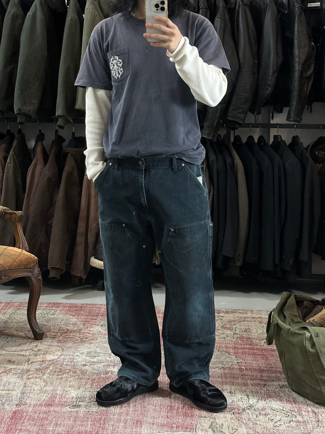 OG USA Made 칼하트 B01 더블니 블랙 칼하트 썩블니 카펜터 상품이미지2