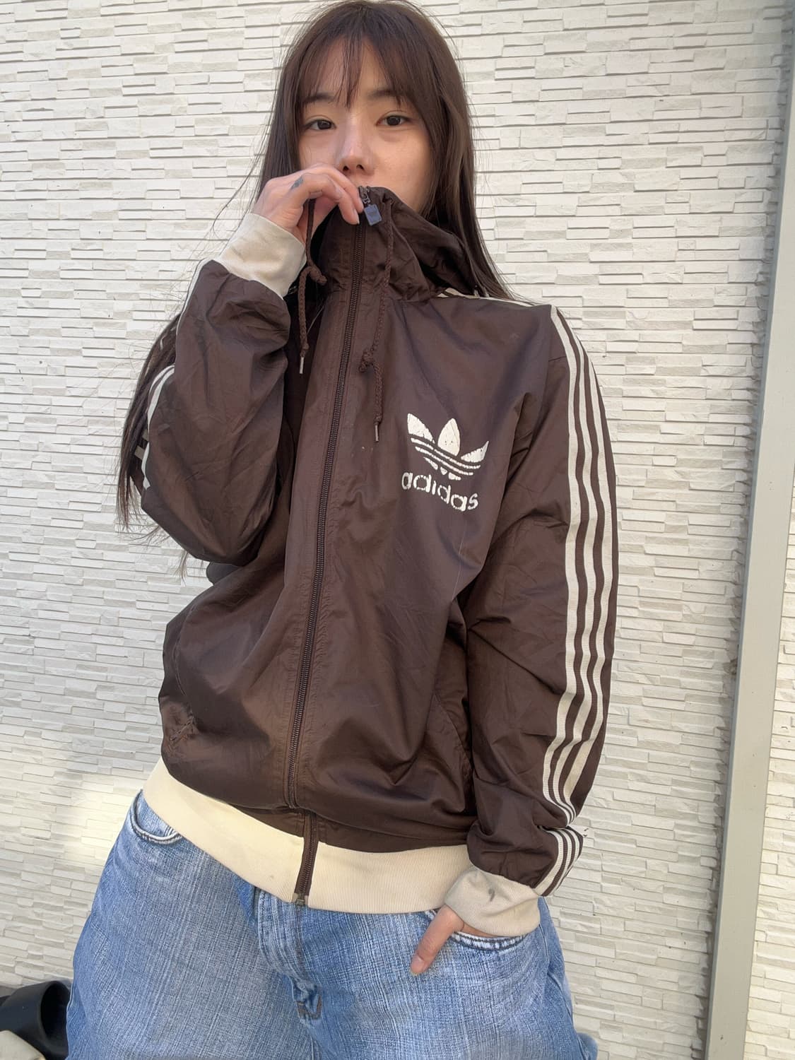 90s ADIDAS 초코브라운 후드 윈드브레이커 상품이미지2