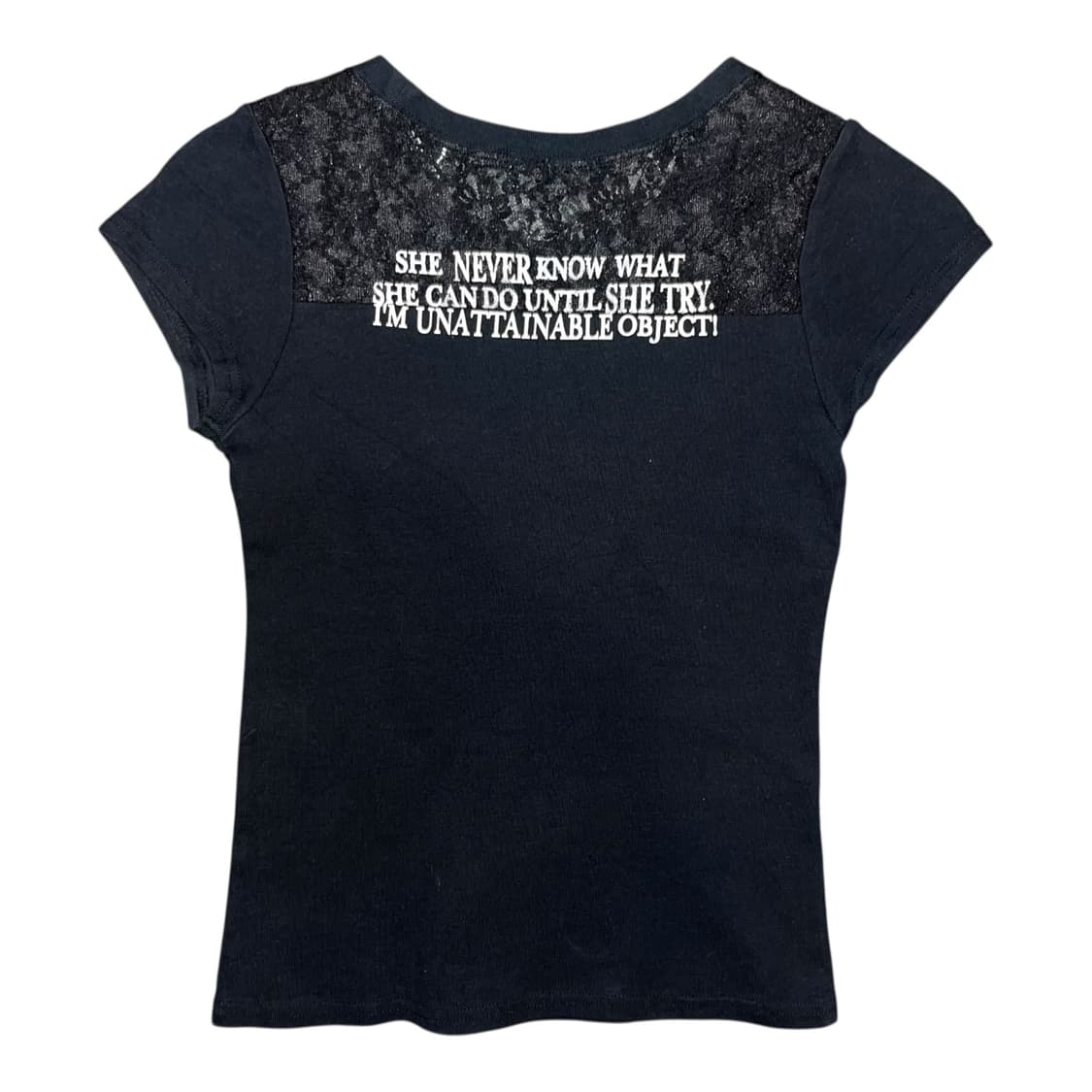 큐빅 레터링 백레이스 시스루 반팔티 키치갸루y2k 상품이미지3