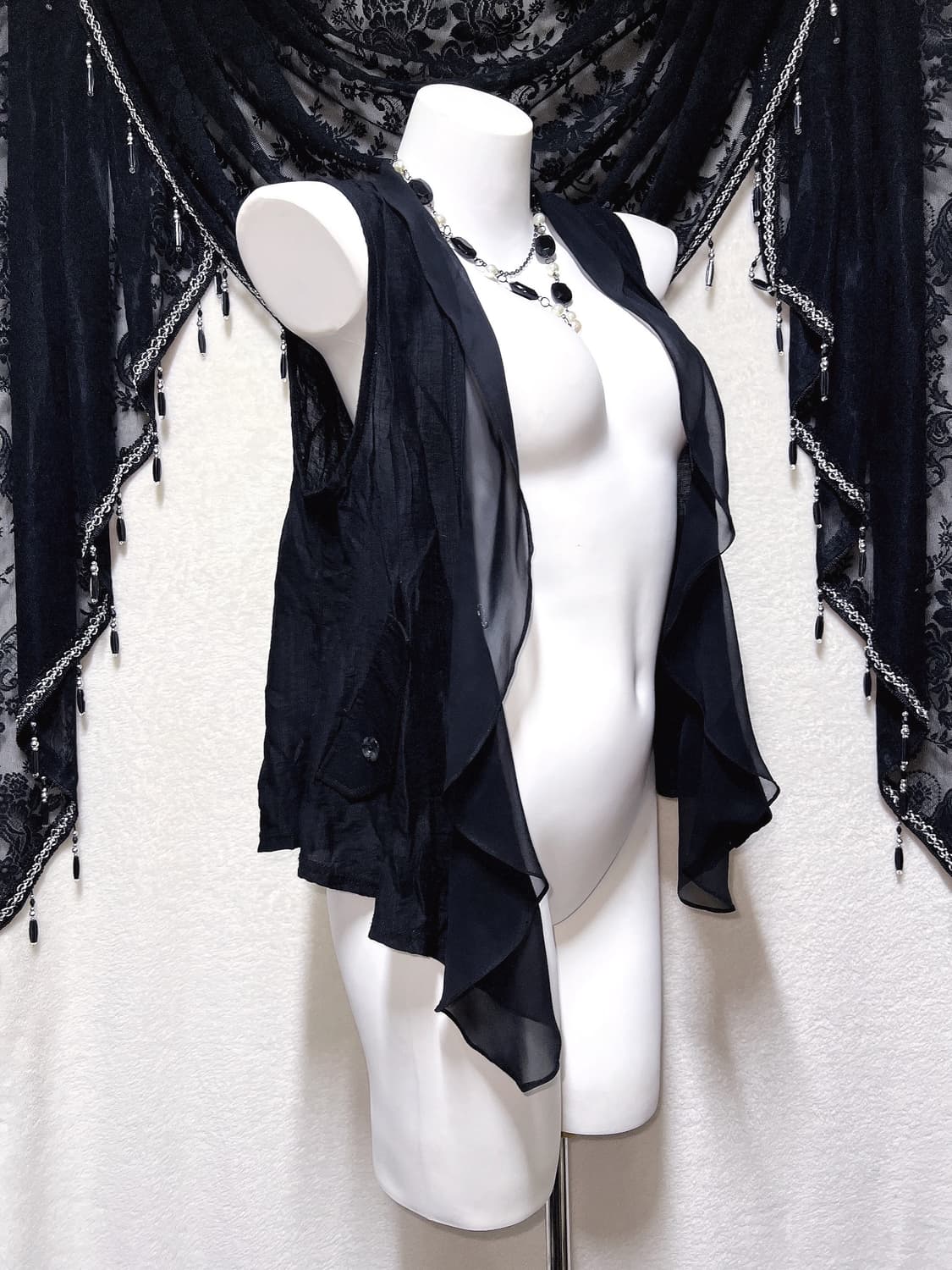 오리엔탈 다크페어리 고딕 고스펑크 그런지 프릴 언발 레이어드 베스트 조끼 상품이미지4