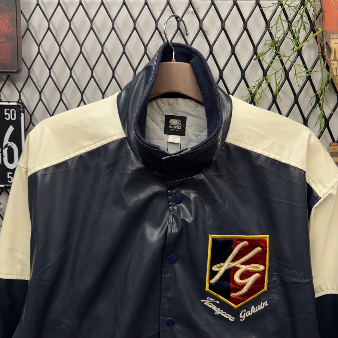 00s JPN VINTAGE 야구 팀 레더 바시티 자켓 네이비 상품이미지3