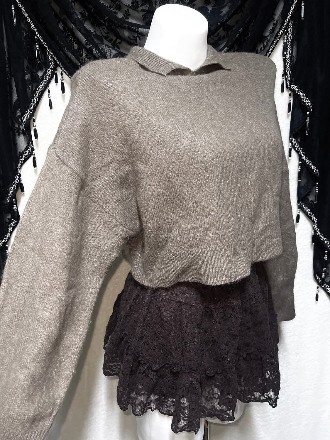 라떼갸루 너드 긱시크 브라운 크롭 앙고라니트 하구미 하치 빈티지 괴짜 상품이미지5