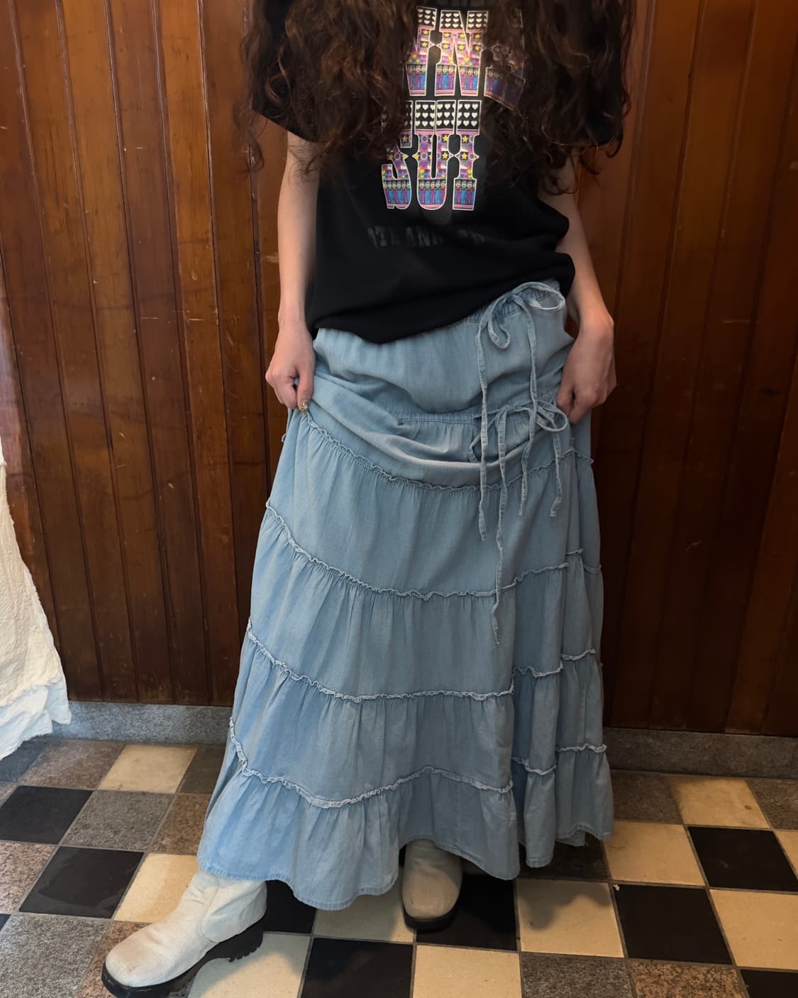 denim tiered ruffle skirt 상품이미지1
