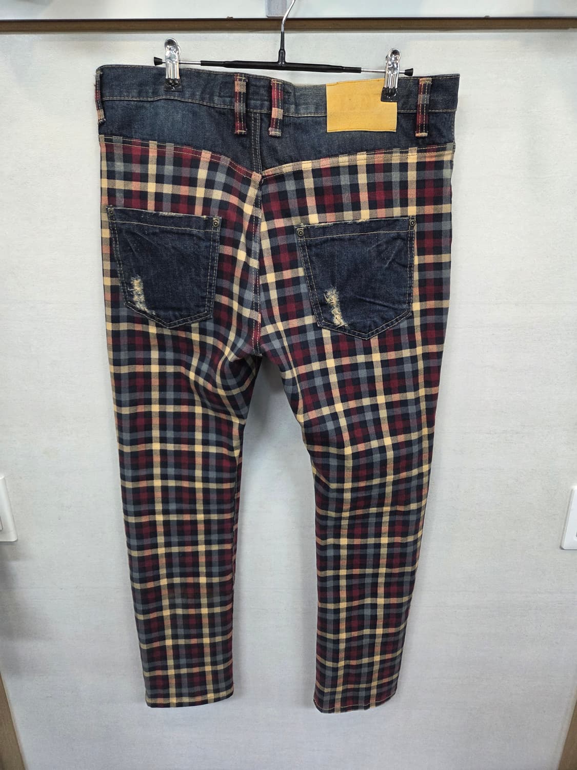 빈티지 idlf 패치워크 체크 데미지 데님팬츠 L 대략 34 상품이미지2