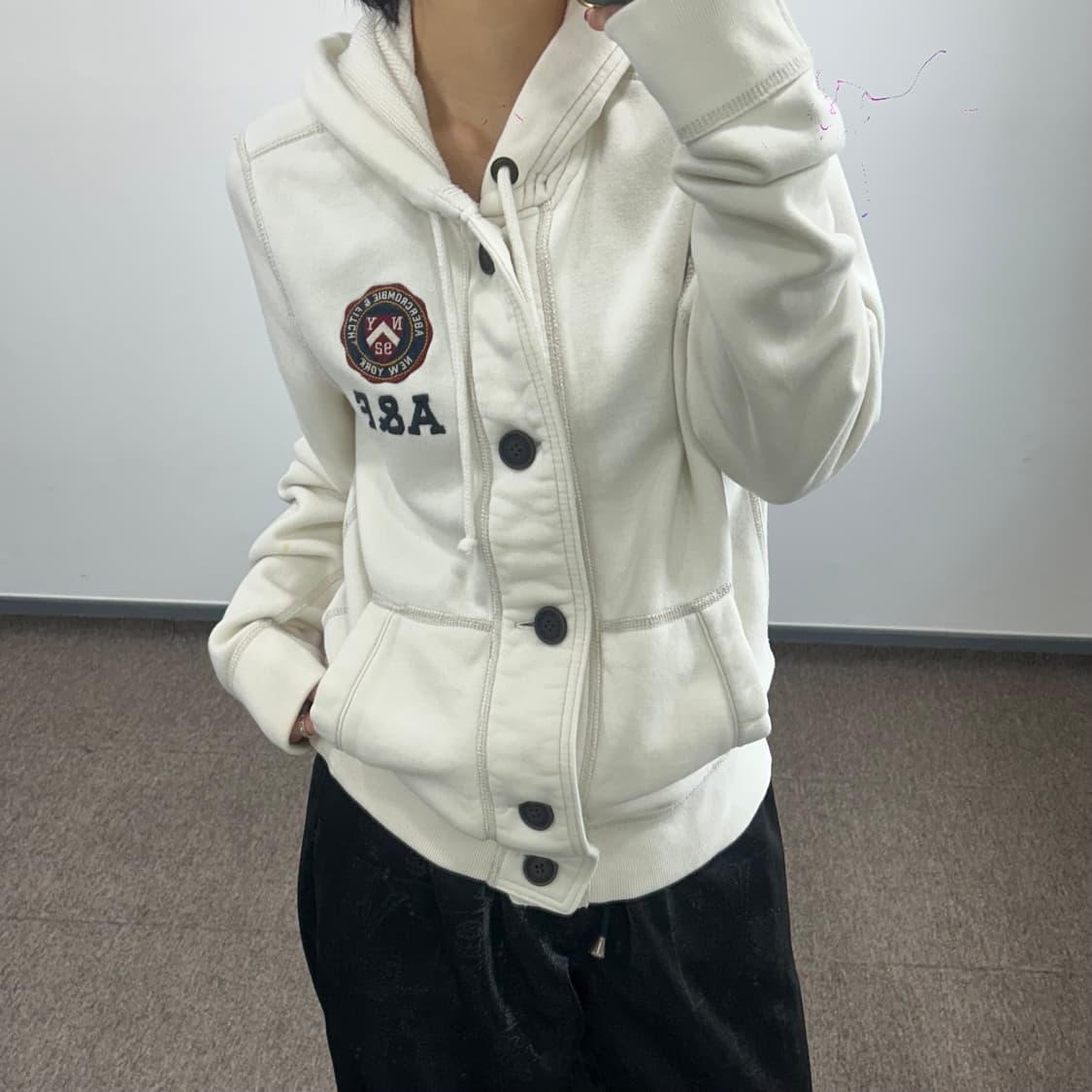 Abercrombie 아베크롬비 버튼업 아이보리 후드집업 상품이미지2