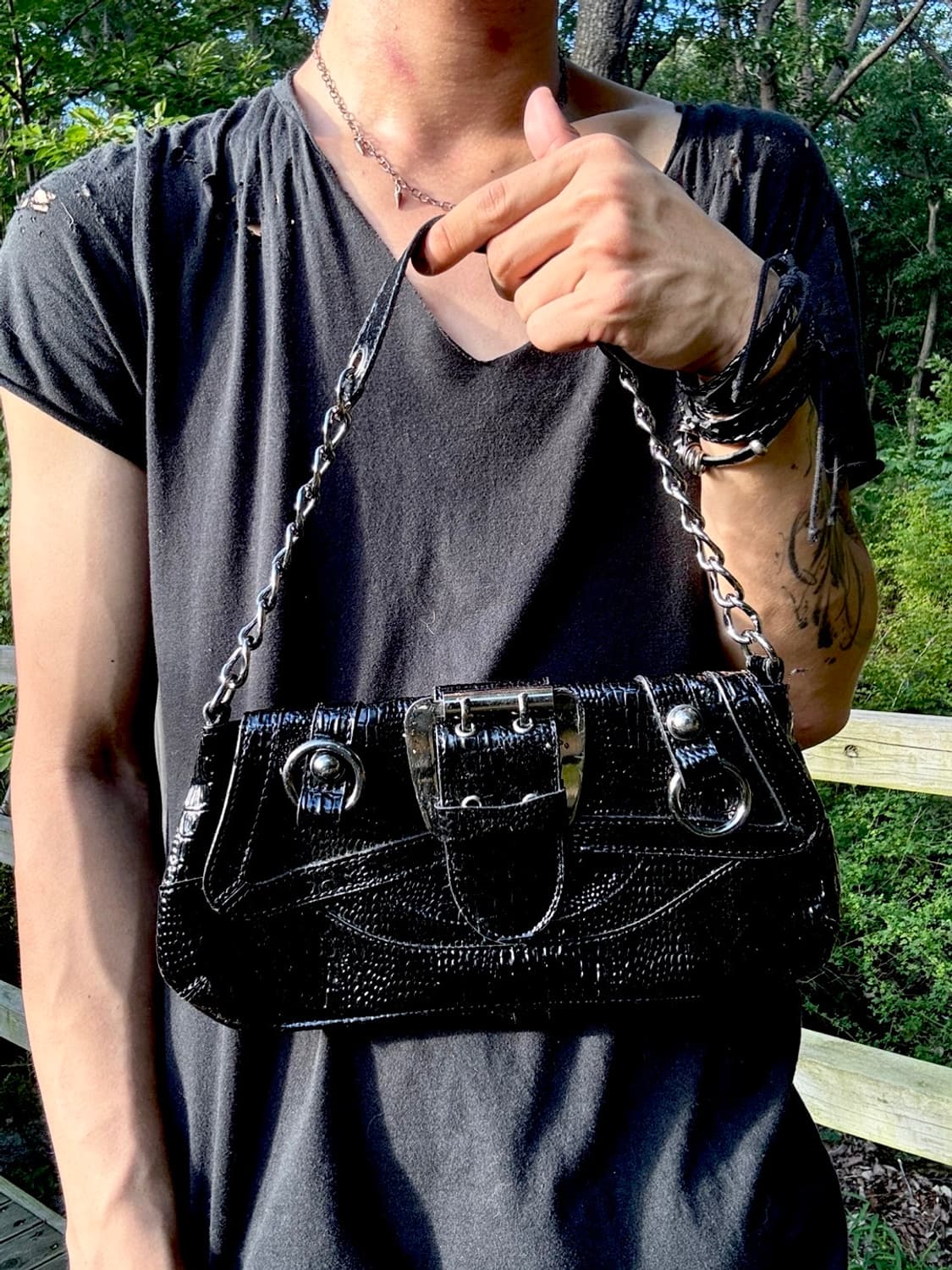 “Unknown” Y2K Design Buckle Black Bag 상품이미지1