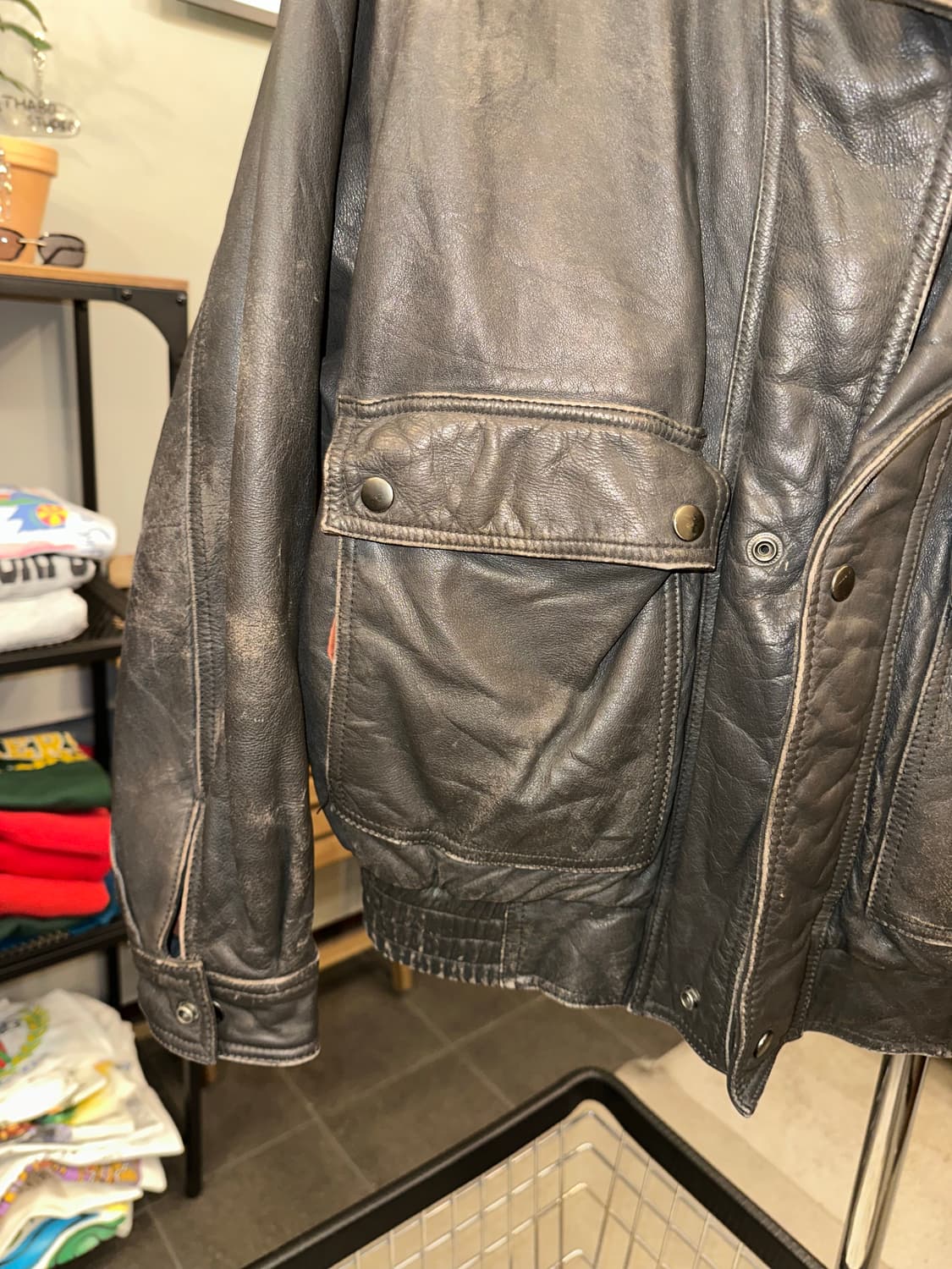 90’s Genuine leather placket bomber  상품이미지6