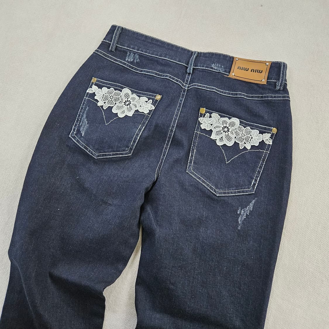 [실측확인] 고급 여성 레이스 플라워자수 데님 팬츠 0120Y2 상품이미지3