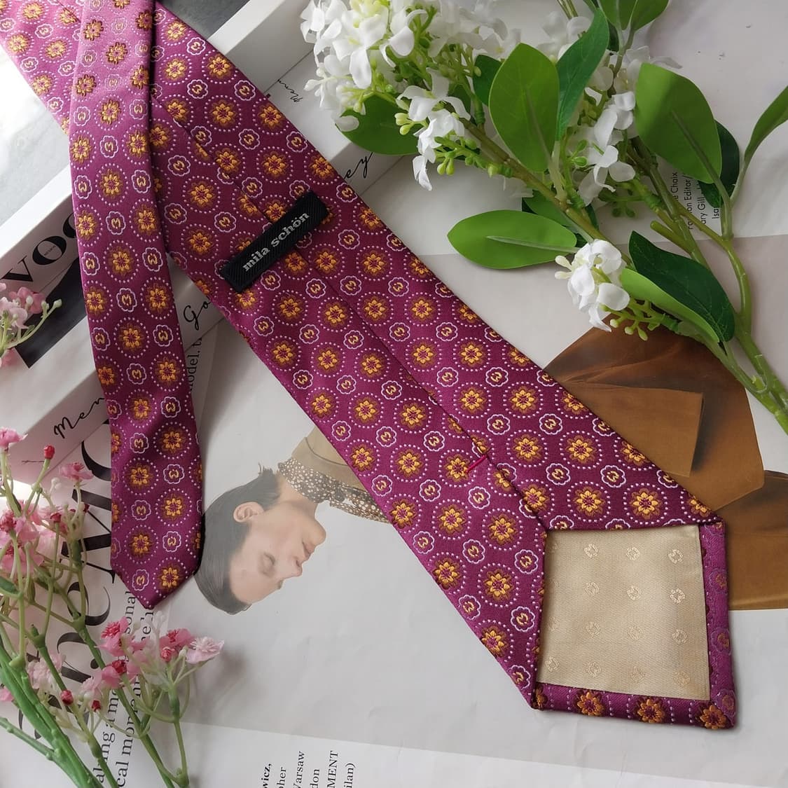 밀라숀 실크 핑크 플로럴 자수 넥타이 9.2cm A+등급 K2109
 상품이미지5