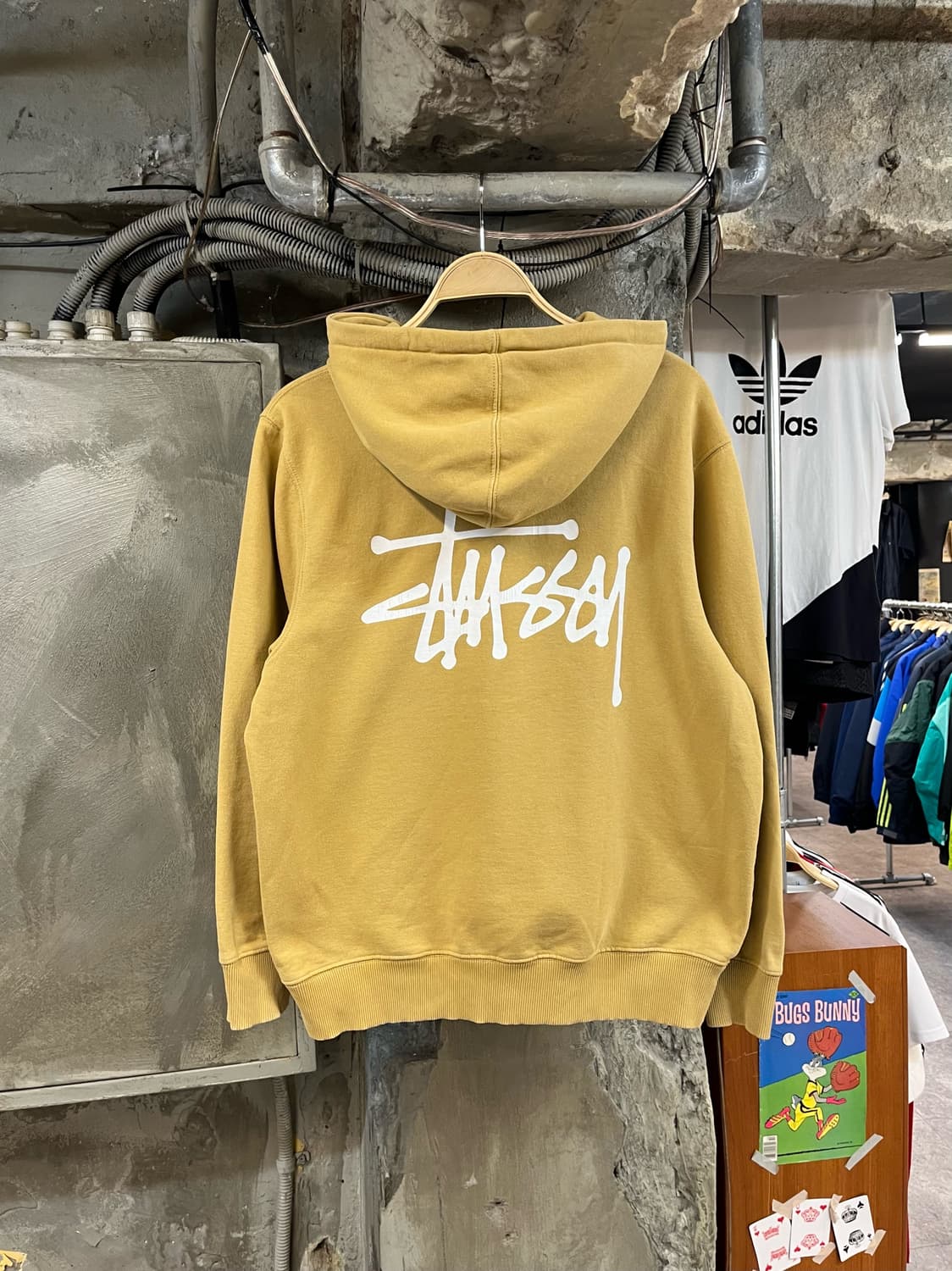 스투시 베이직 로고 기모 후드티 옐로우 M #csz2752 상품이미지1