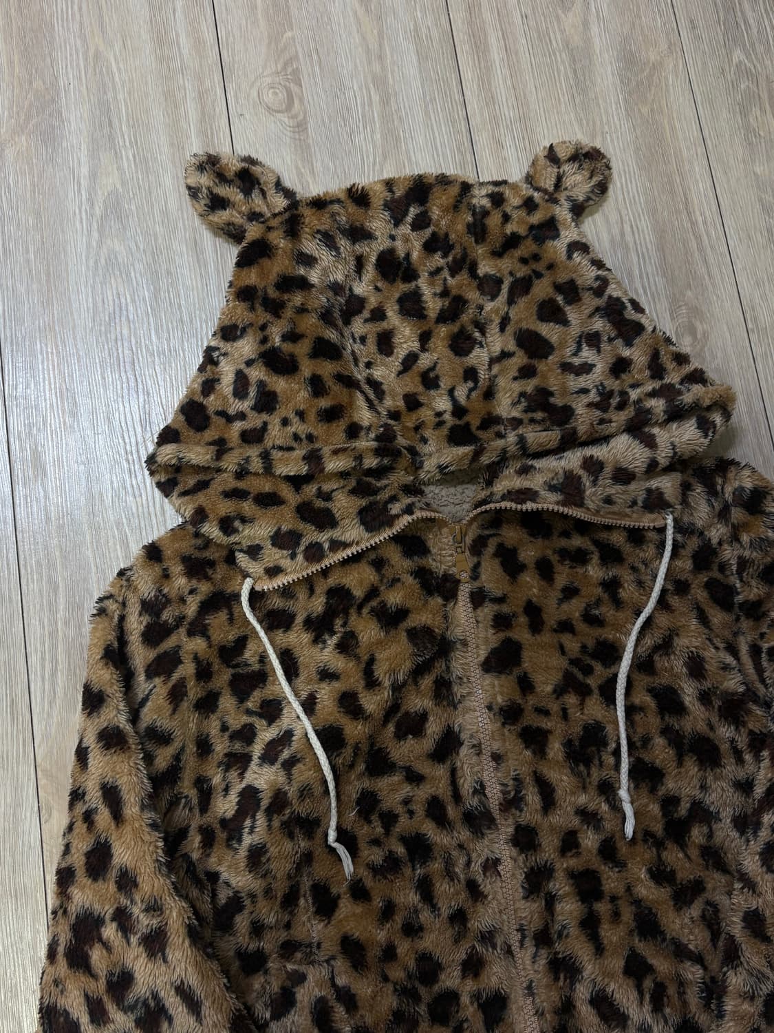 갸루 y2k 호피 레오파드 후드 퍼 집업 상품이미지2