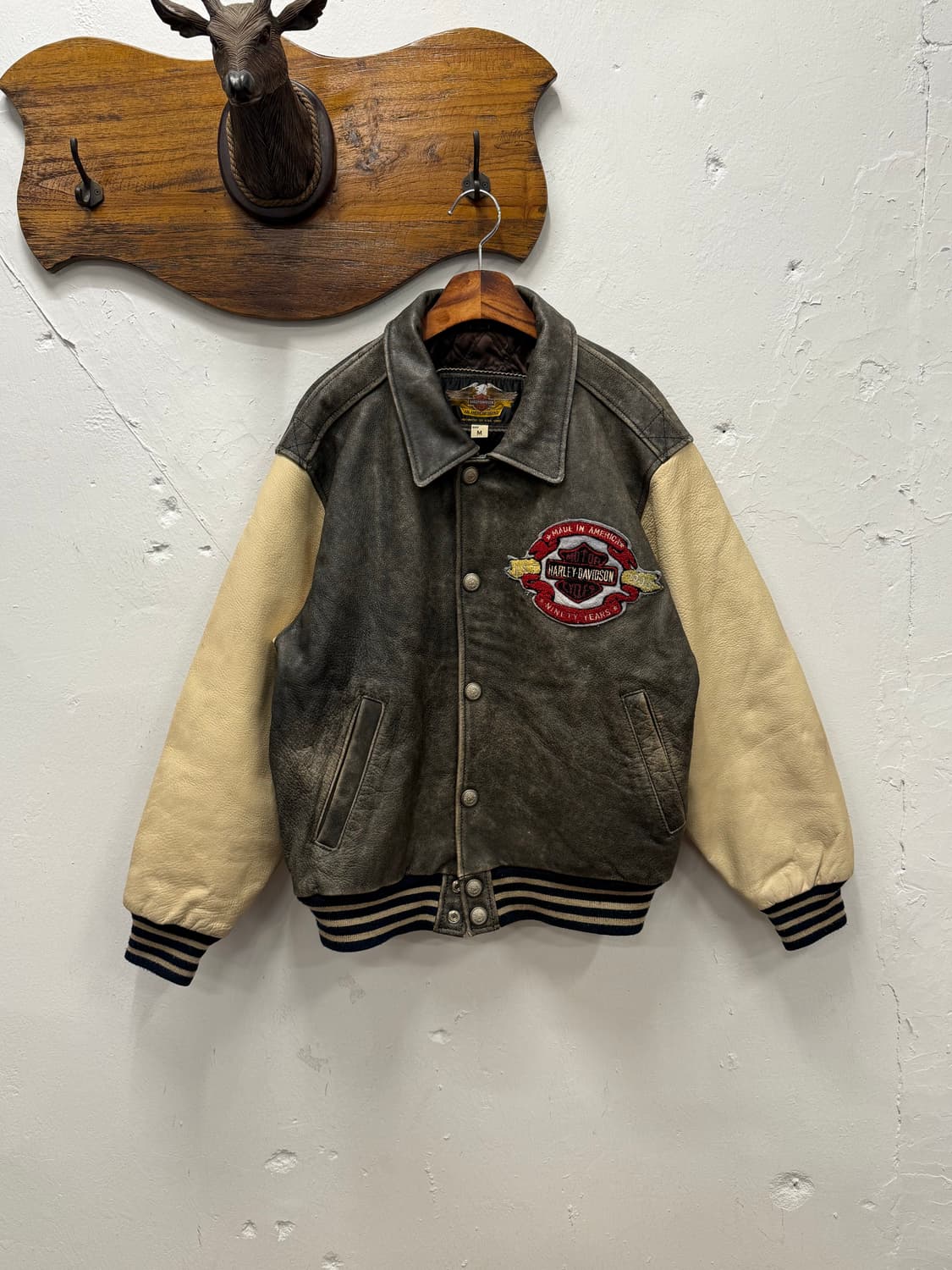 M) 90s Harley-Davidson Leather Varsity J 상품이미지2