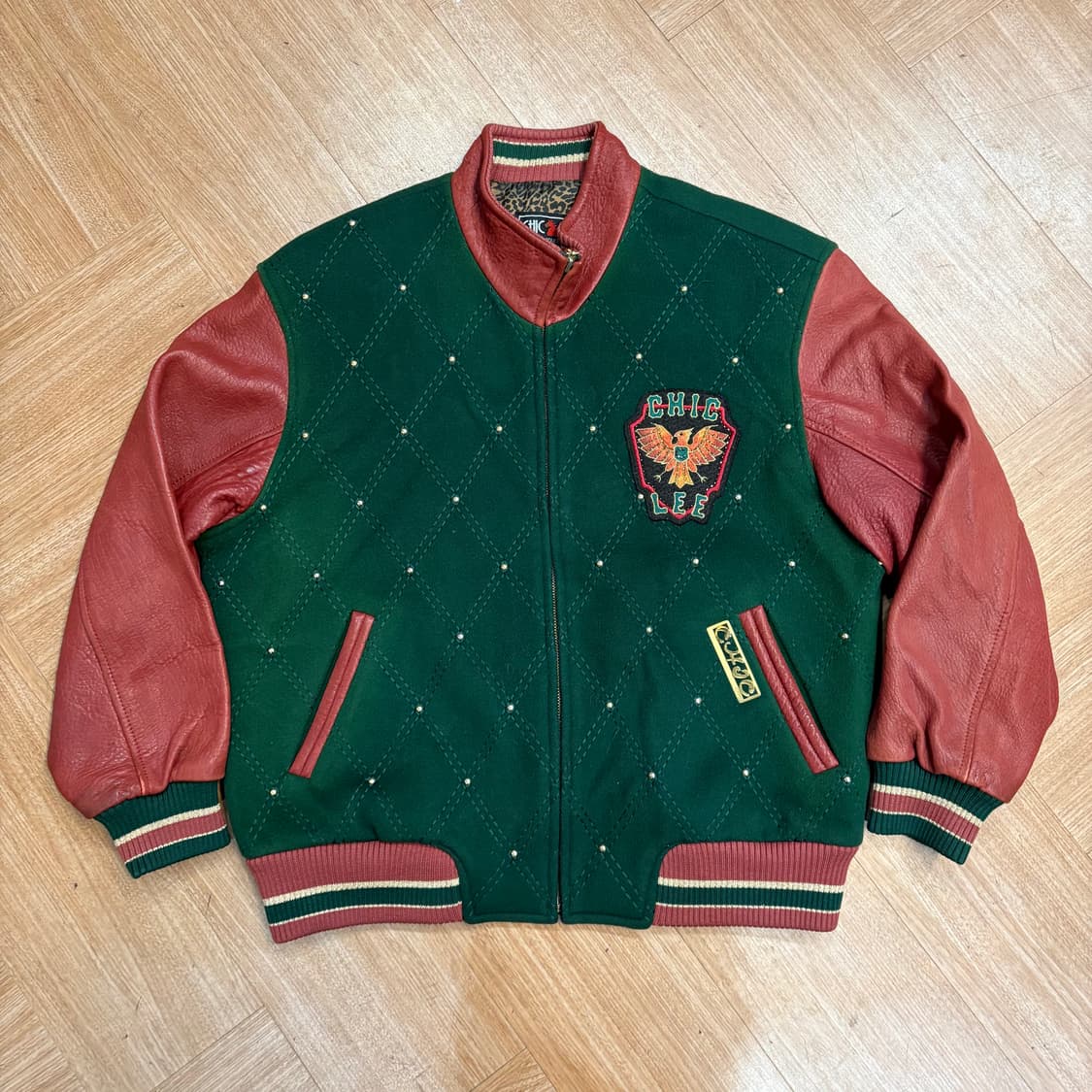90s 칙리 레더 울 바시티 자켓 상품이미지1