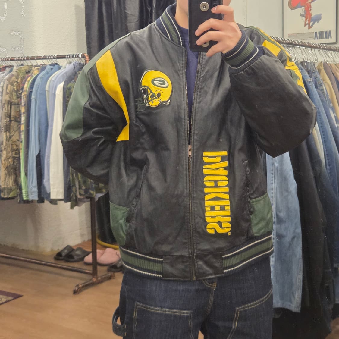 90s g3 그린베이 패커스 레더 바시티 자켓 가죽자켓 상품이미지6